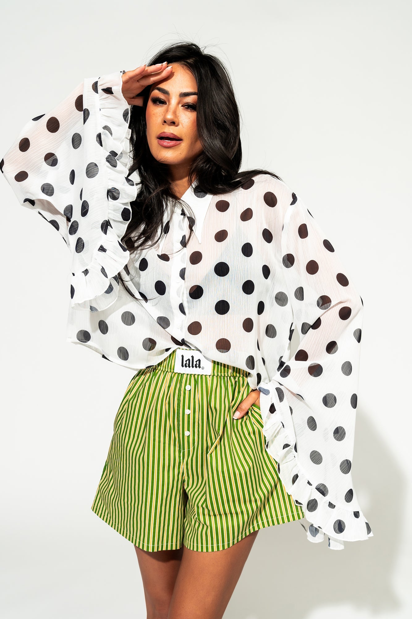 She Is The Moment Cropped Button Up in Polka Dot - Dressed in Lala