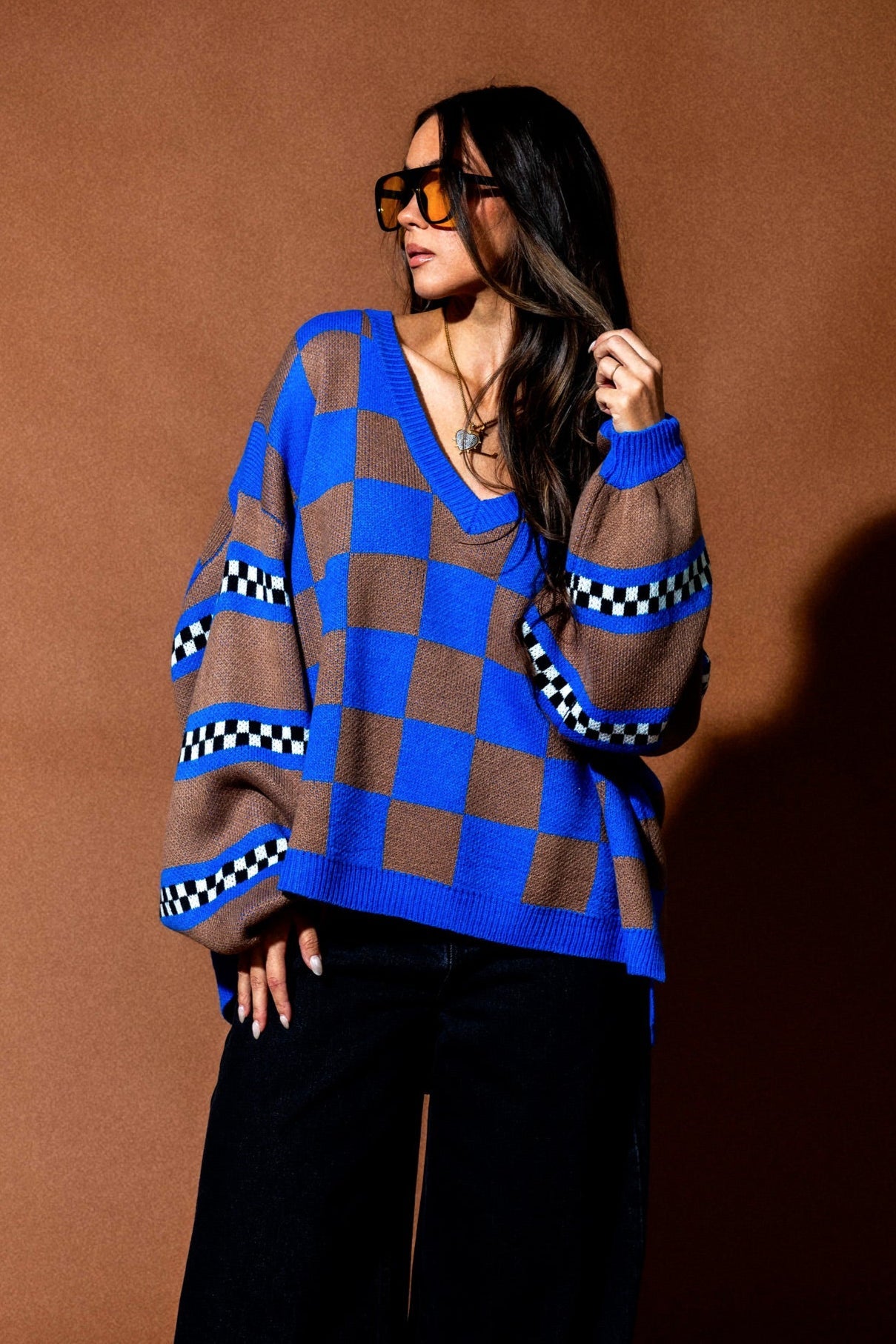 So Money Oversized Checkerboard Knit - Dressed in Lala
