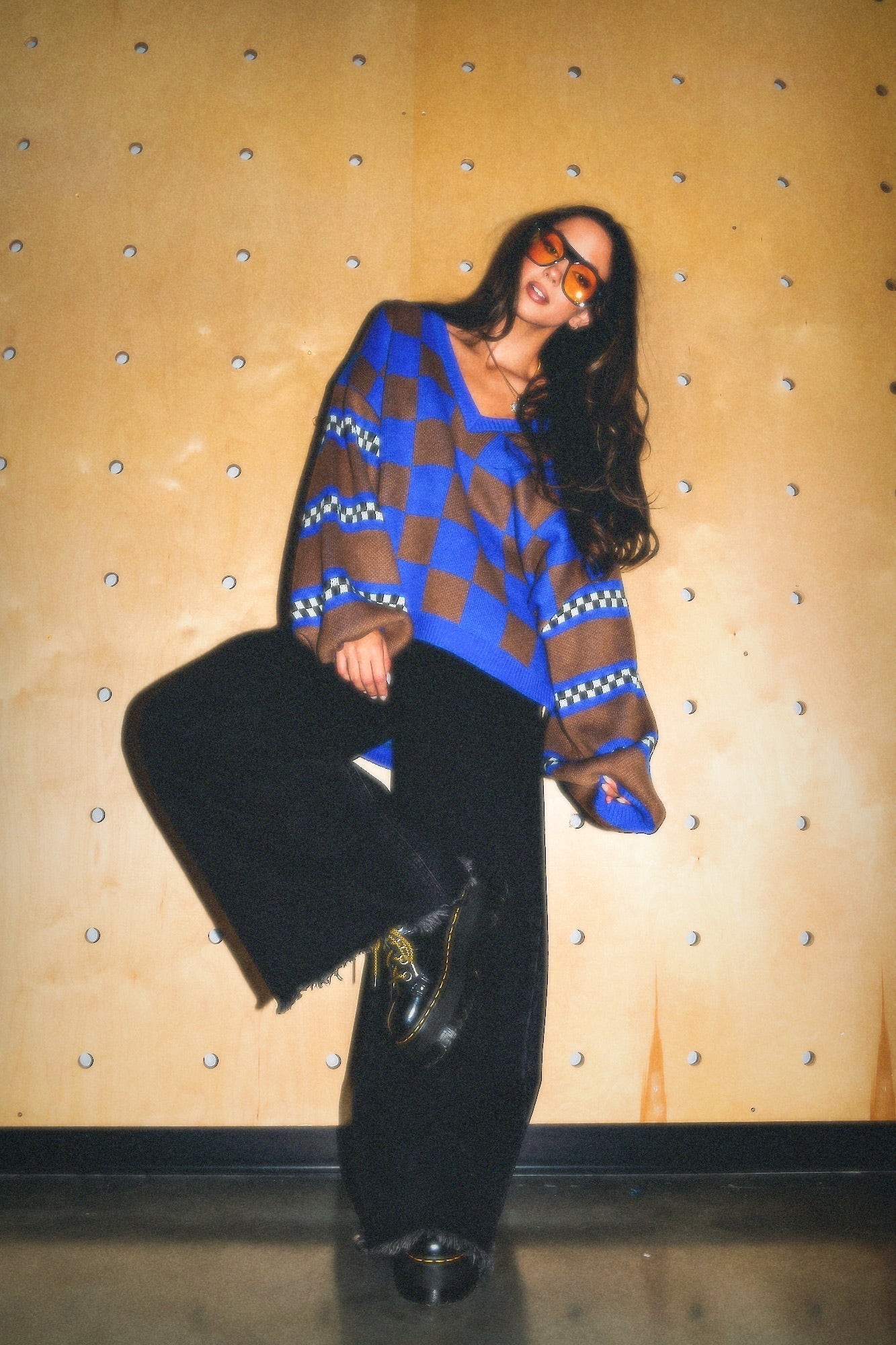 So Money Oversized Checkerboard Knit - Dressed in Lala
