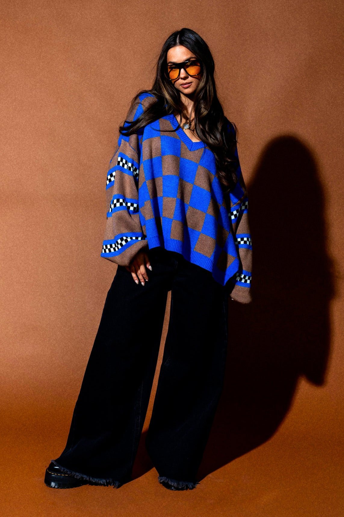 So Money Oversized Checkerboard Knit - Dressed in Lala