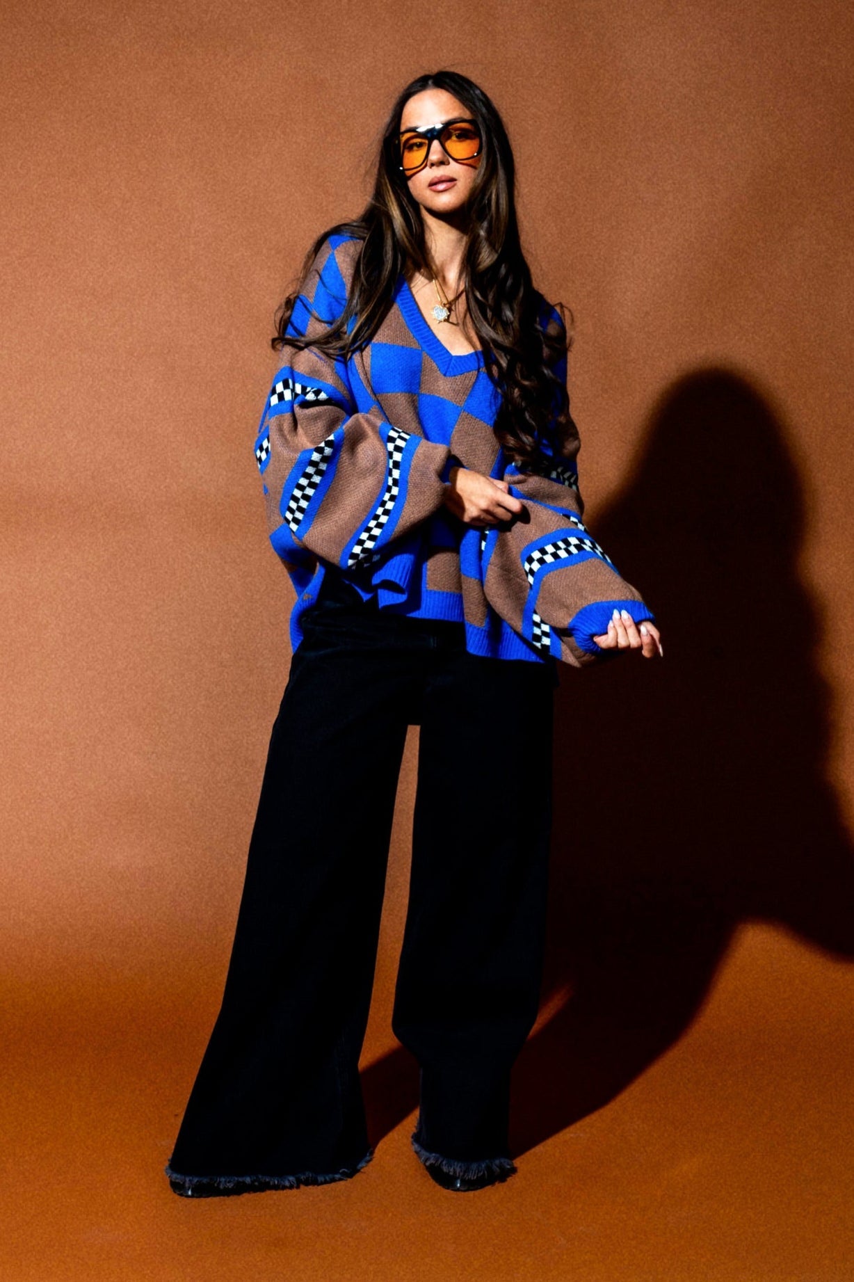 So Money Oversized Checkerboard Knit - Dressed in Lala