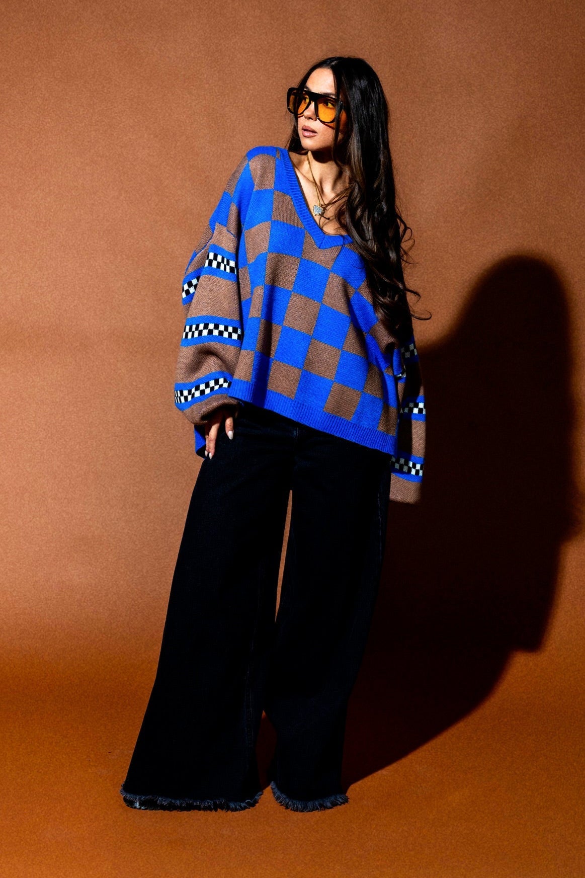 So Money Oversized Checkerboard Knit - Dressed in Lala