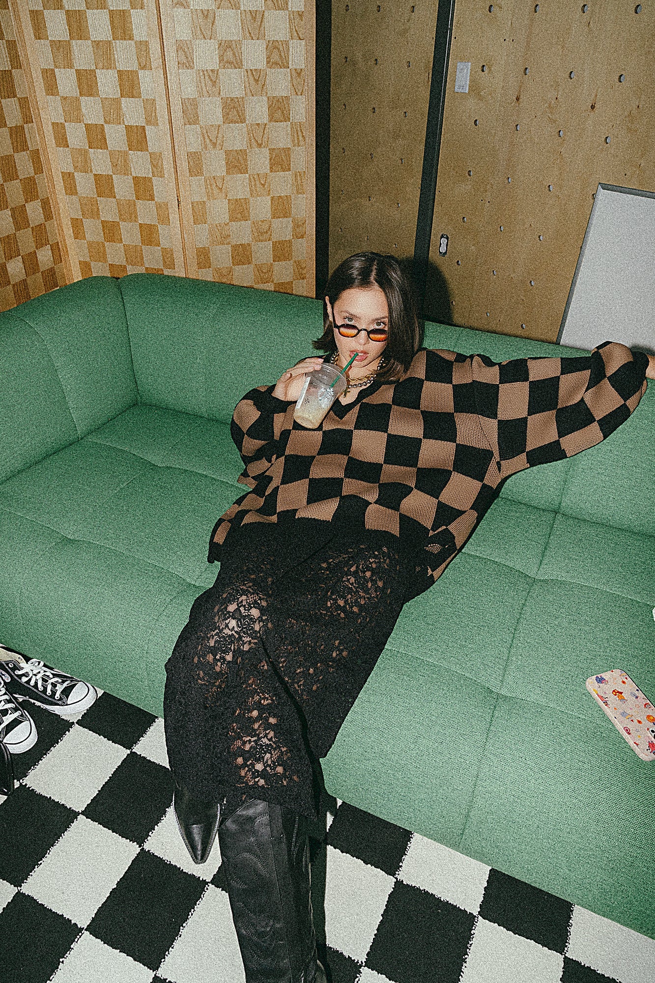 So Money Oversized Checkerboard Knit in Black + Mocha - Dressed in Lala