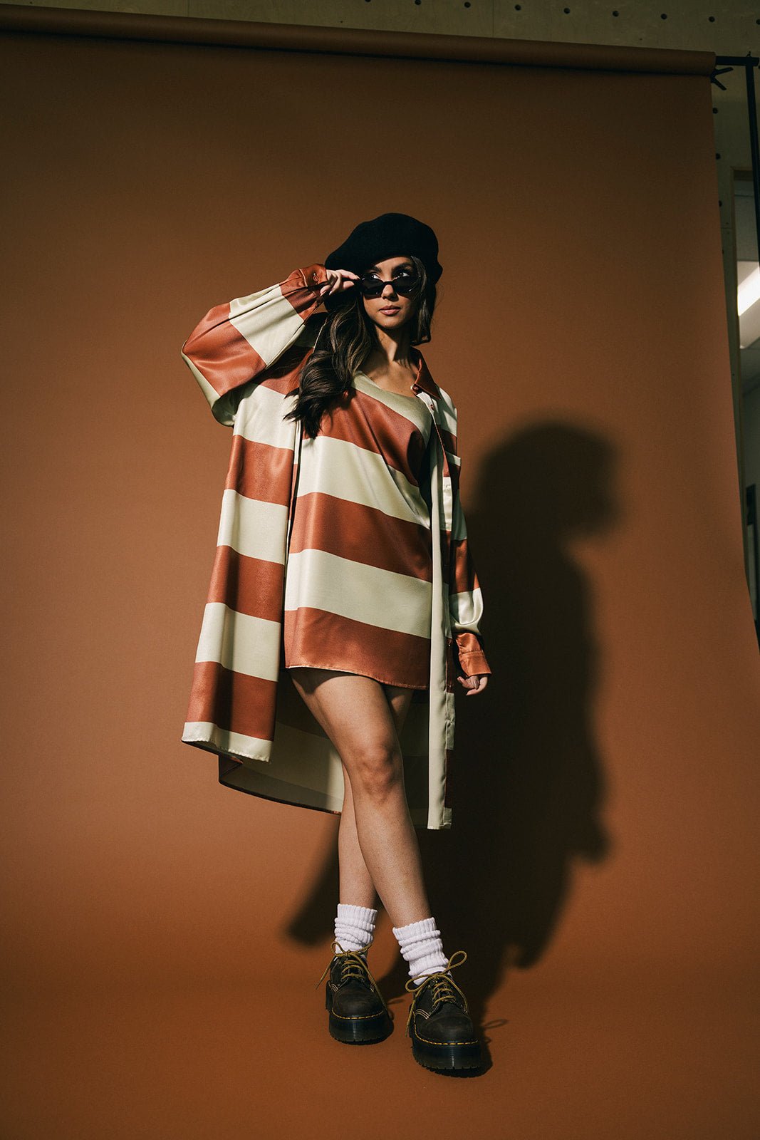 Spilled Latte Striped Satin Dress + Duster Set M