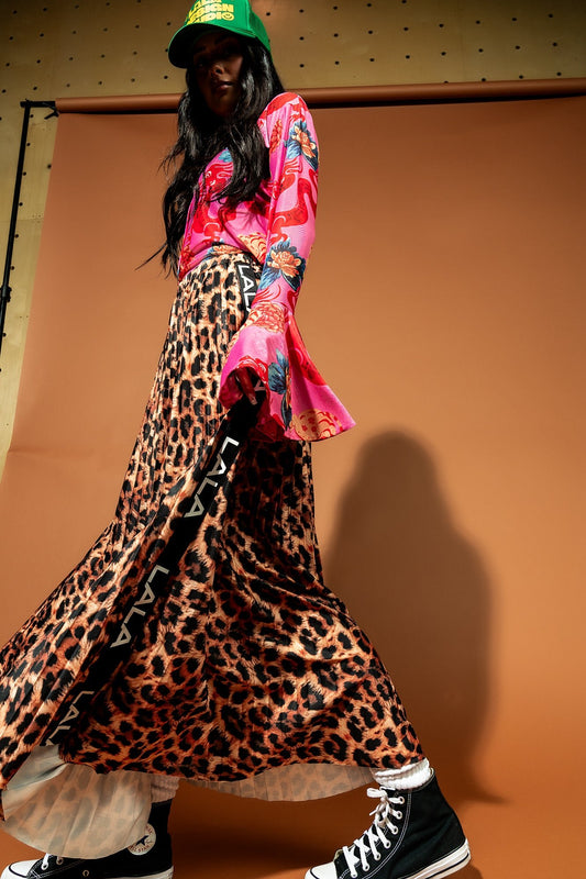 Sporty Chic Leopard Pleated Skirt - Dressed in Lala