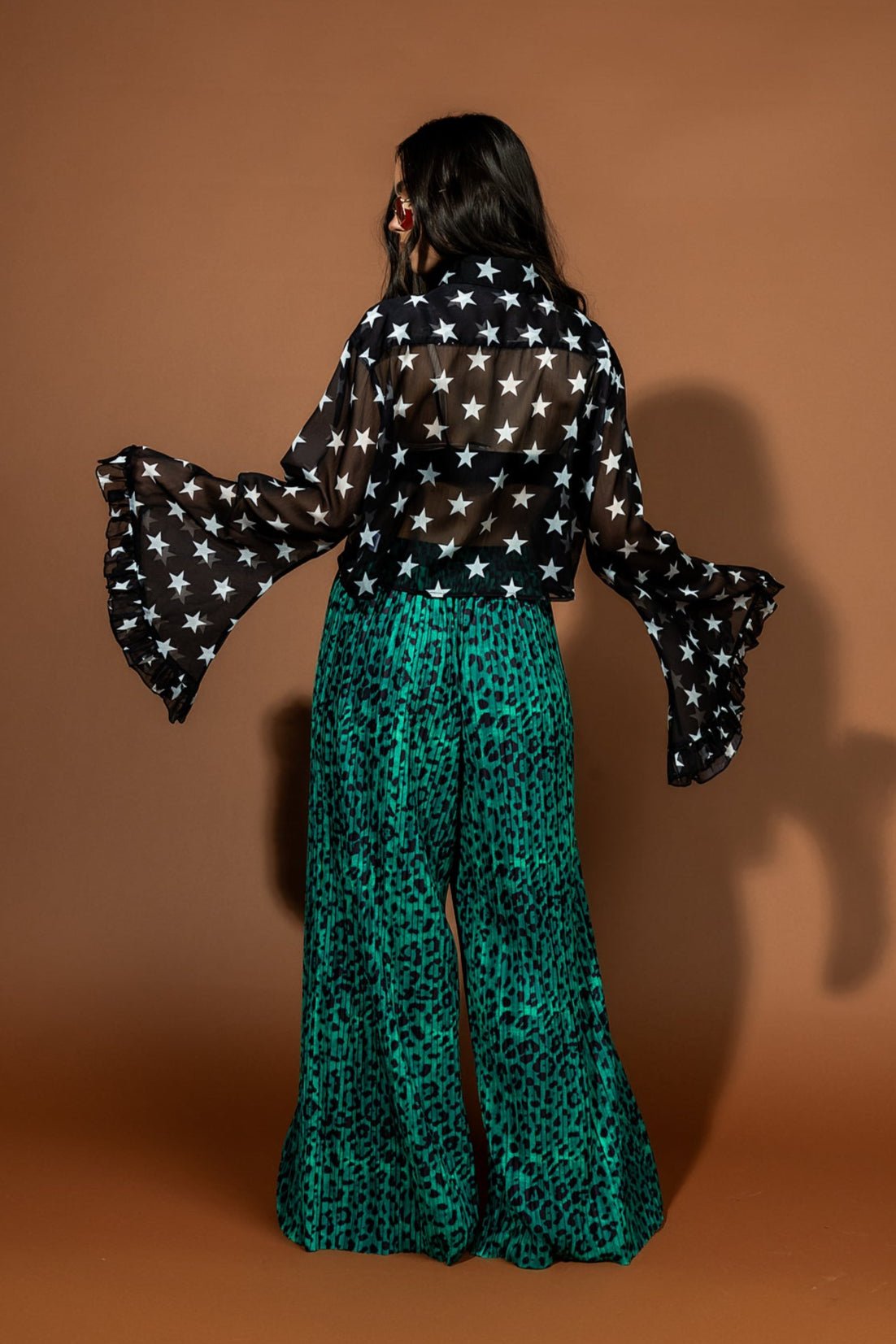 Starry Eyed and Sleep Deprived Cropped Chiffon Button Up - Dressed in Lala