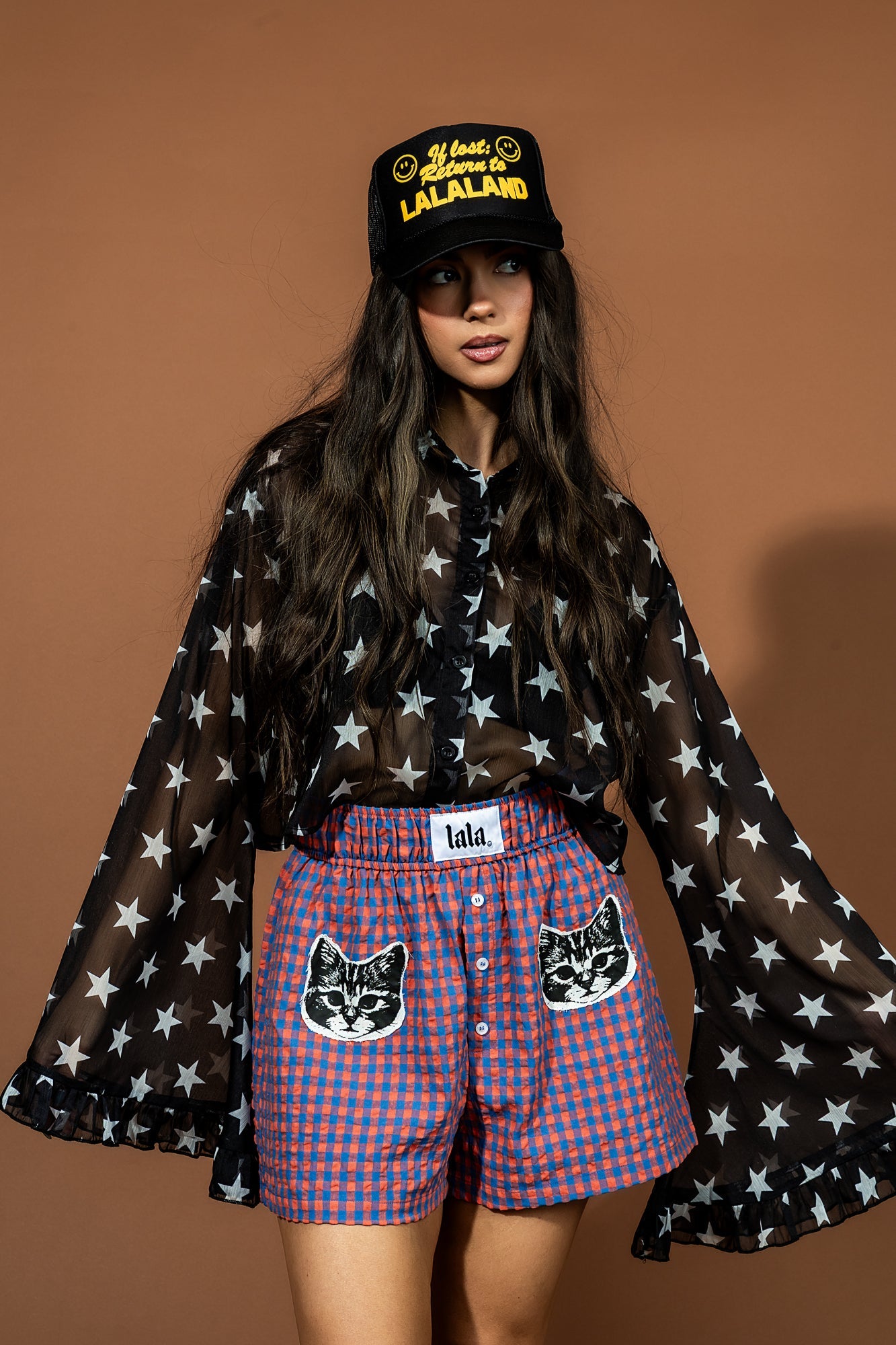 Starry Eyed and Sleep Deprived Cropped Chiffon Button Up - Dressed in Lala