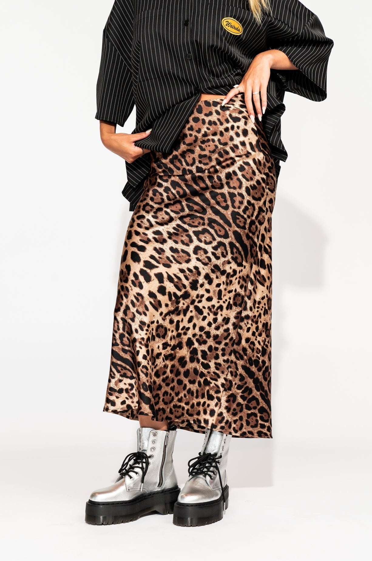 Supernova Bias Satin Skirt in Leopard - Dressed in Lala