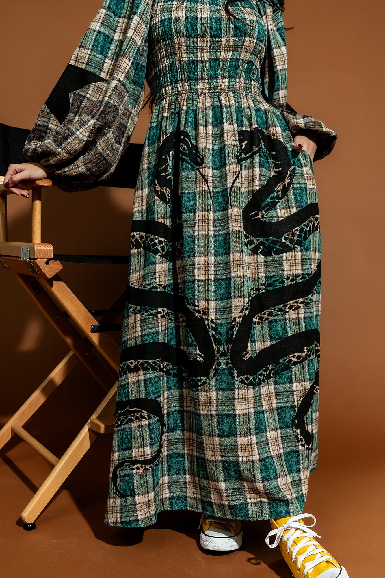 Sweet Revenge Smocked Plaid Snake Dress - Dressed in Lala