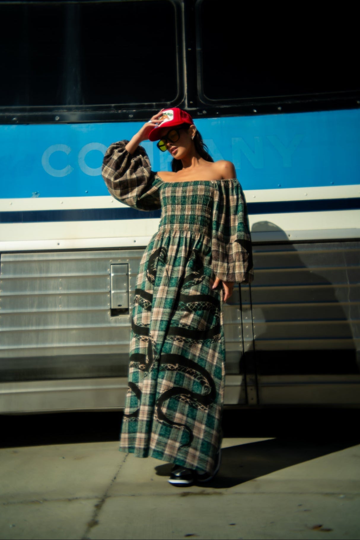 Sweet Revenge Smocked Plaid Snake Dress - Dressed in Lala