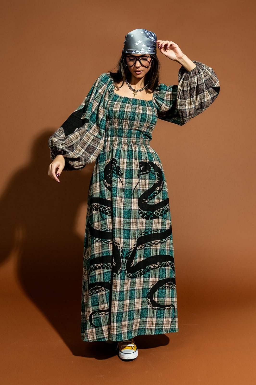 Sweet Revenge Smocked Plaid Snake Dress - Dressed in Lala XL Sweet Revenge Smocked Plaid Snake Dress - Dressed in Lala XL