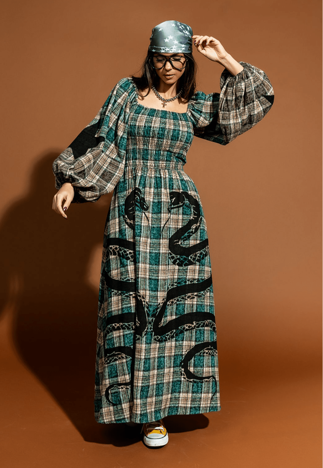 Sweet Revenge Smocked Plaid Snake Dress - Dressed in Lala