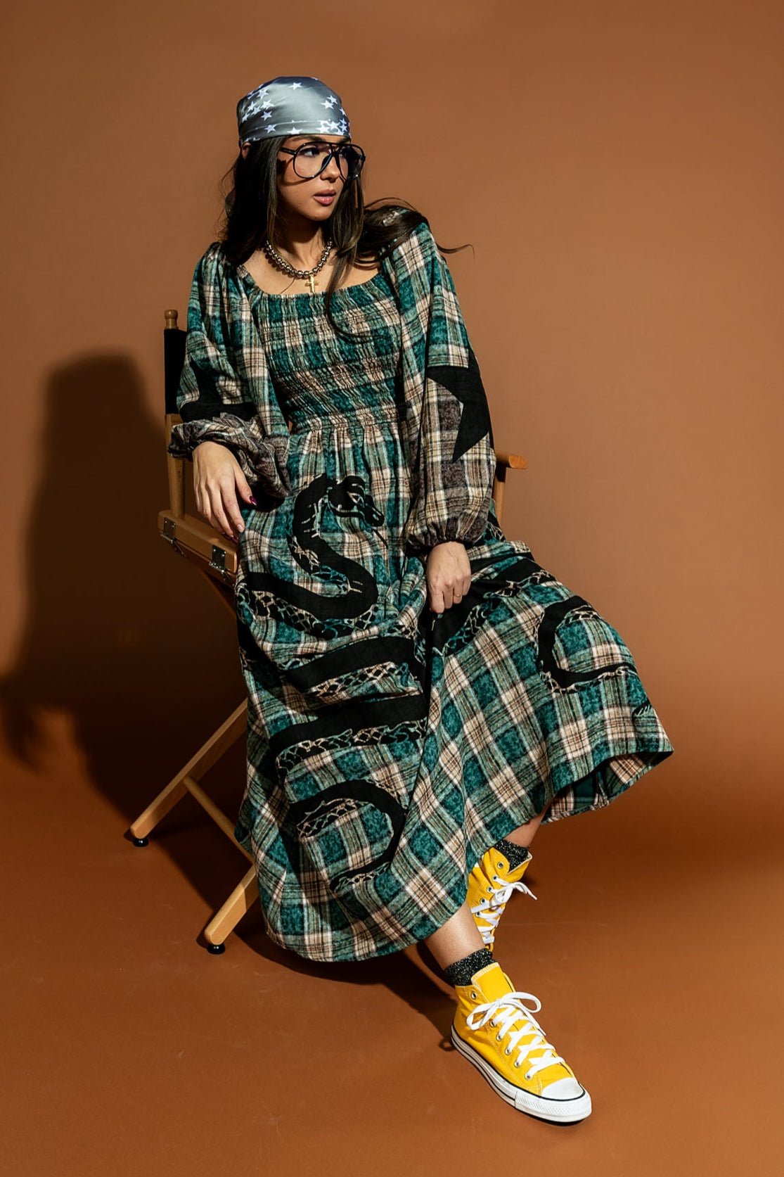 Sweet Revenge Smocked Plaid Snake Dress - Dressed in Lala