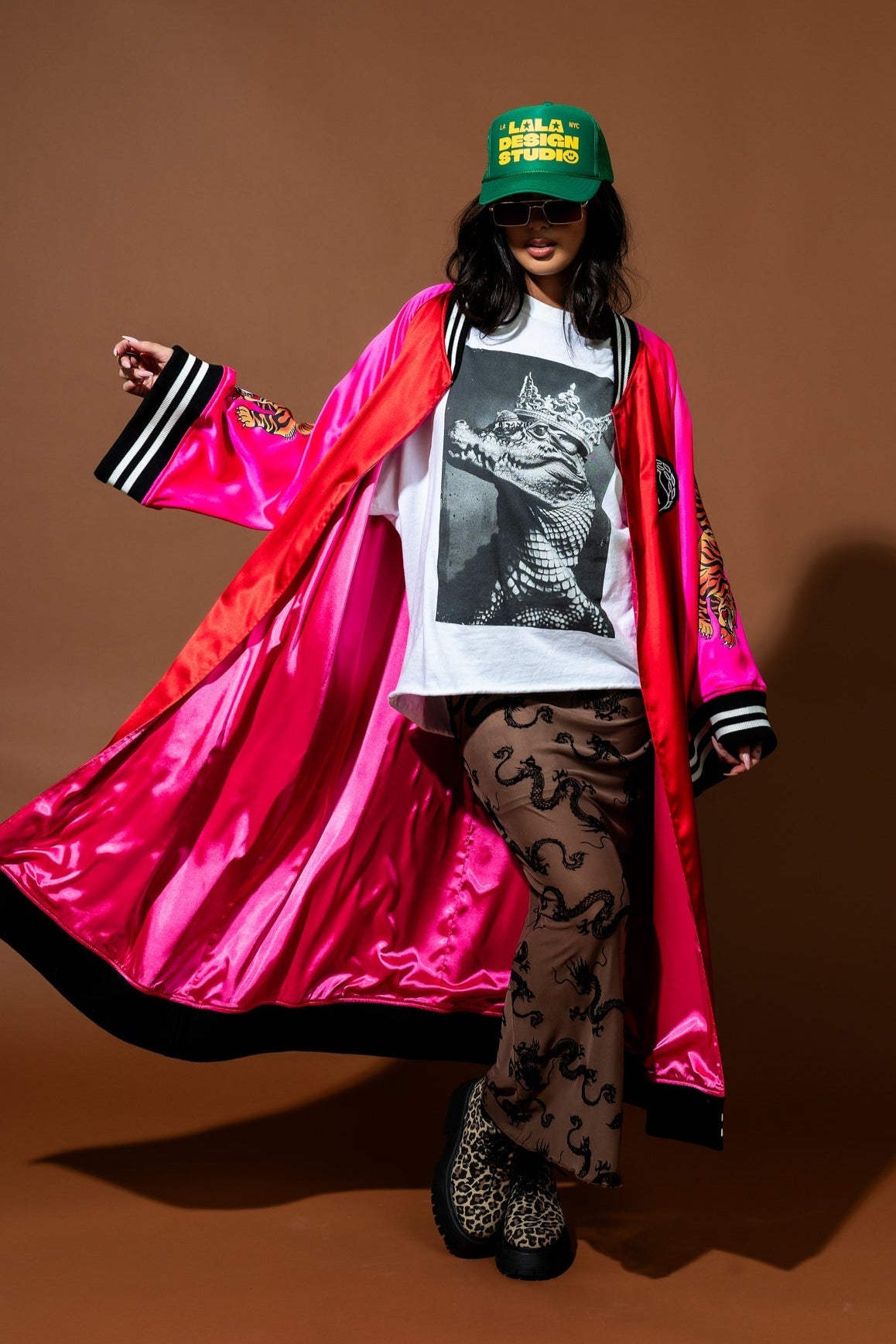 Take Up Space Kimono Bomber in Red + Pink - Dressed in Lala