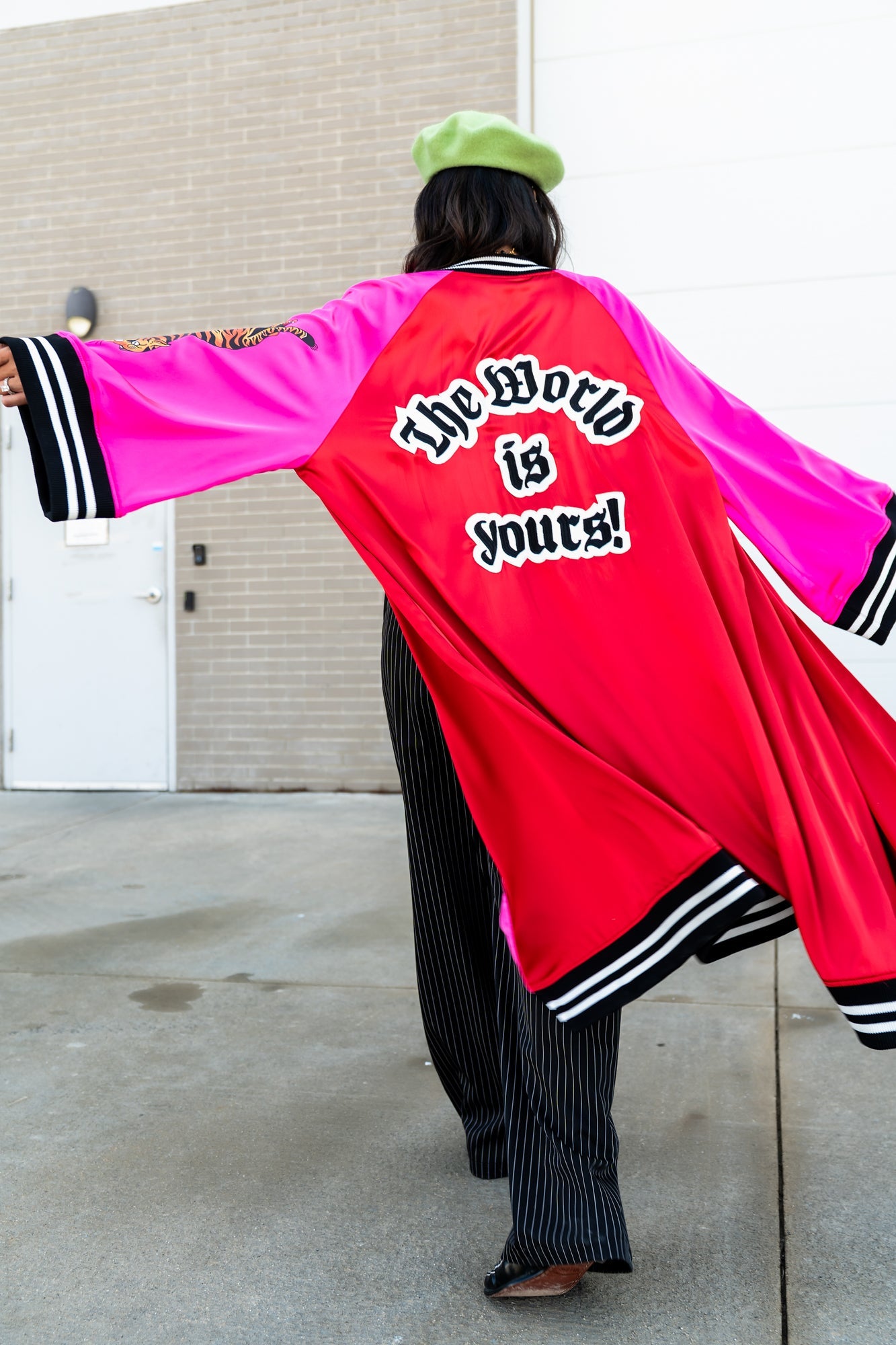 Take Up Space Kimono Bomber in Red + Pink - Dressed in Lala