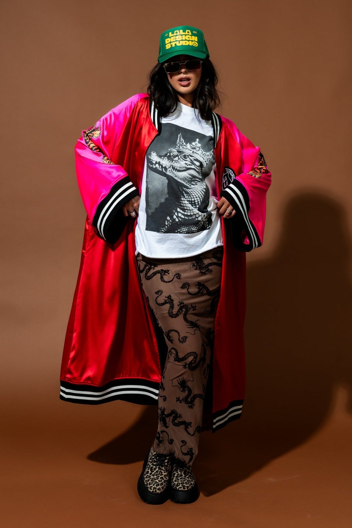 Take Up Space Kimono Bomber in Red + Pink - Dressed in Lala