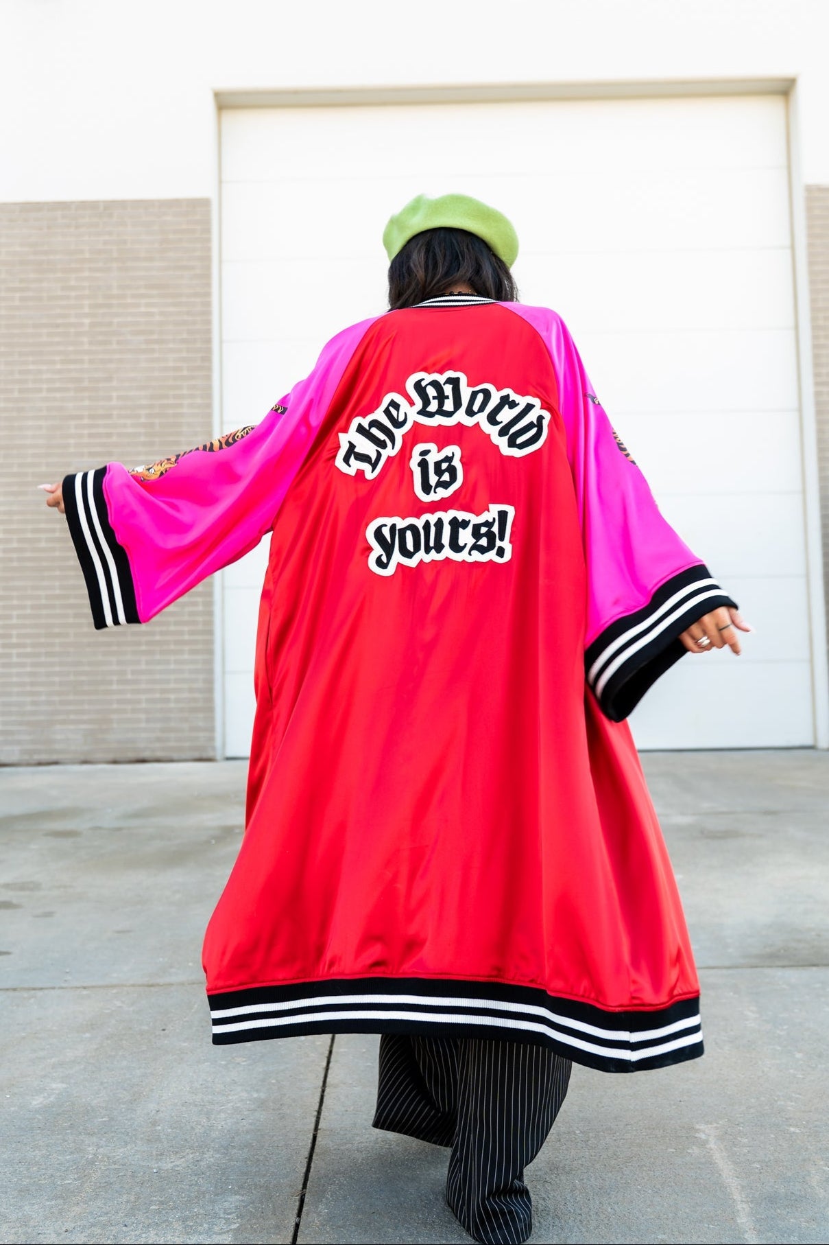 Take Up Space Kimono Bomber in Red + Pink - Dressed in Lala