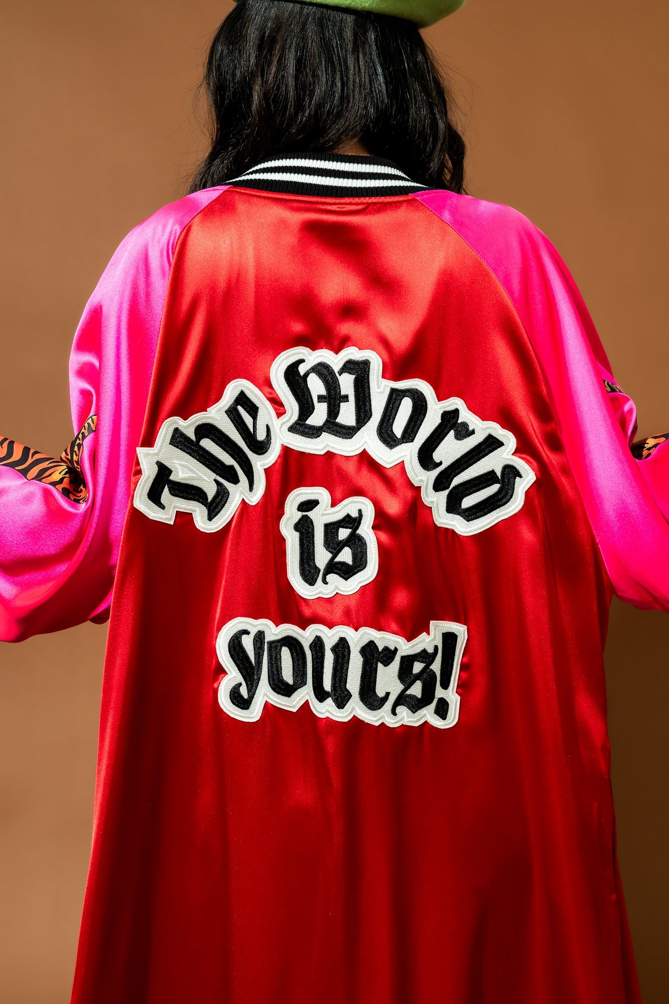 Take Up Space Kimono Bomber in Red + Pink - Dressed in Lala