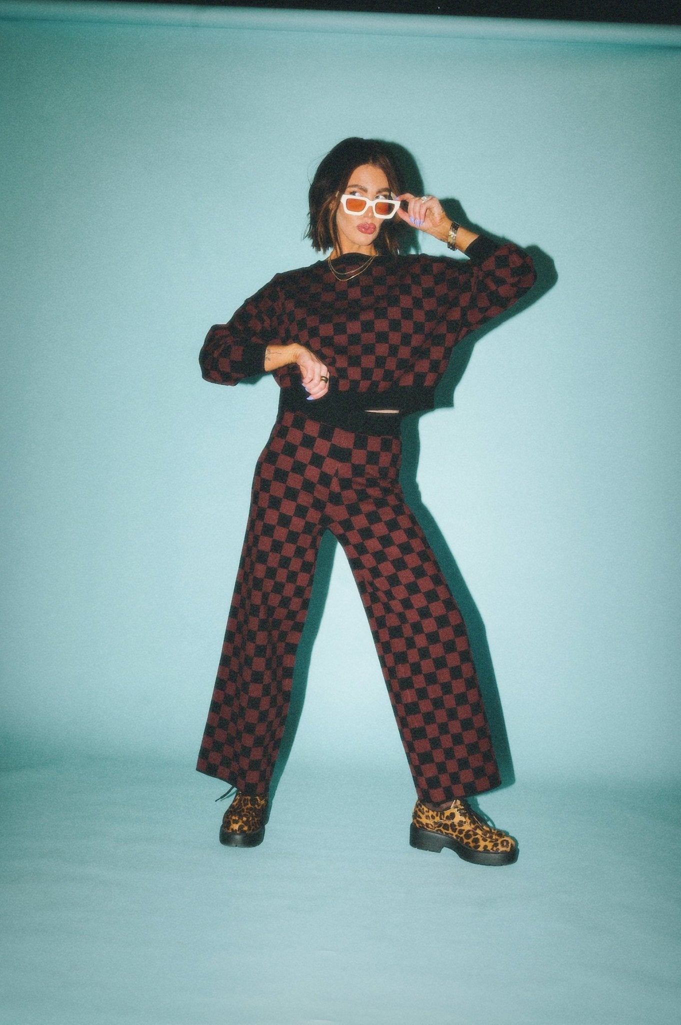 Take Your Power Back Checkerboard Knit Set in Black + Mocha - Dressed in Lala