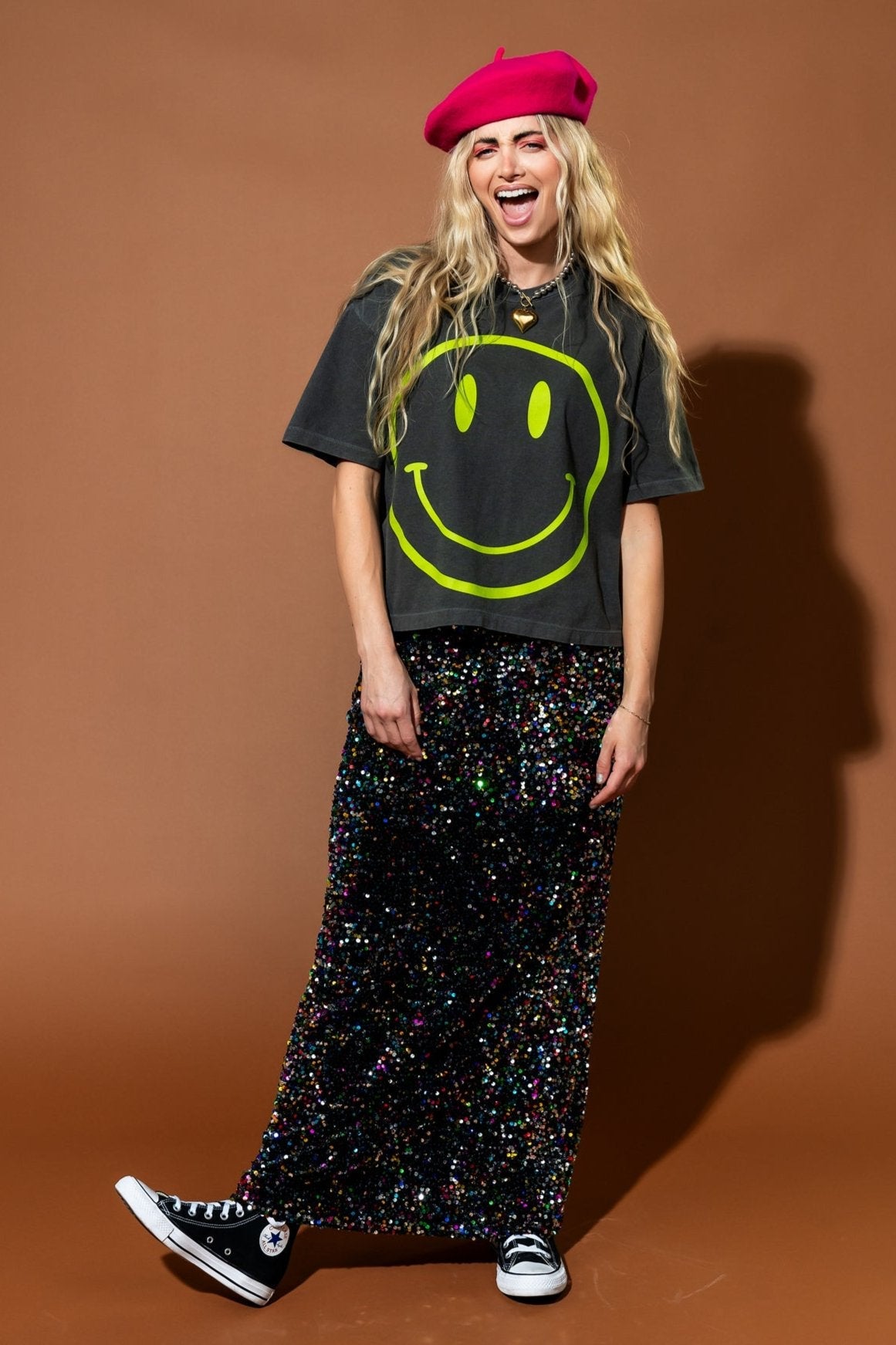 The World Needs Your Magic Crop Tee in Vintage Charcoal + Neon - Dressed in Lala