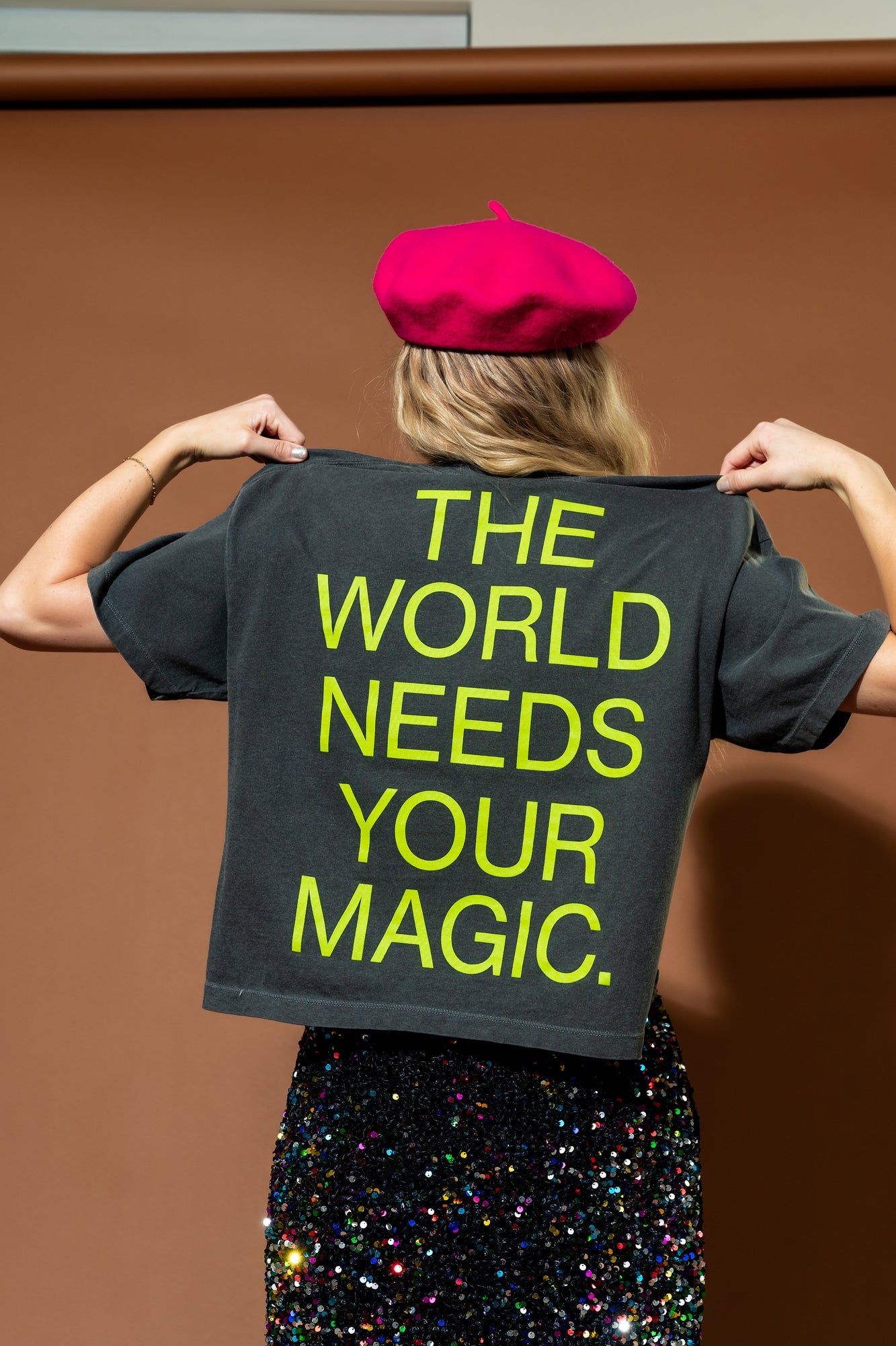 The World Needs Your Magic Crop Tee in Vintage Charcoal + Neon - Dressed in Lala