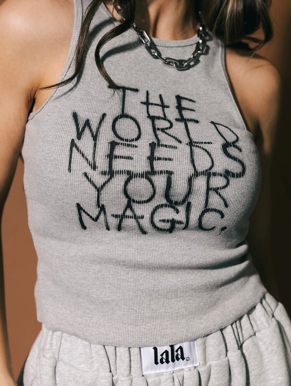 The World Needs Your Magic Graffiti Tank in Grey - Dressed in Lala