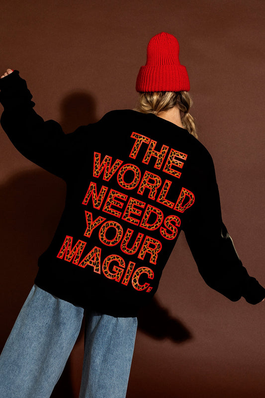 The World Needs Your Magic Oversized Pullover in Black + Leopard - Dressed in Lala