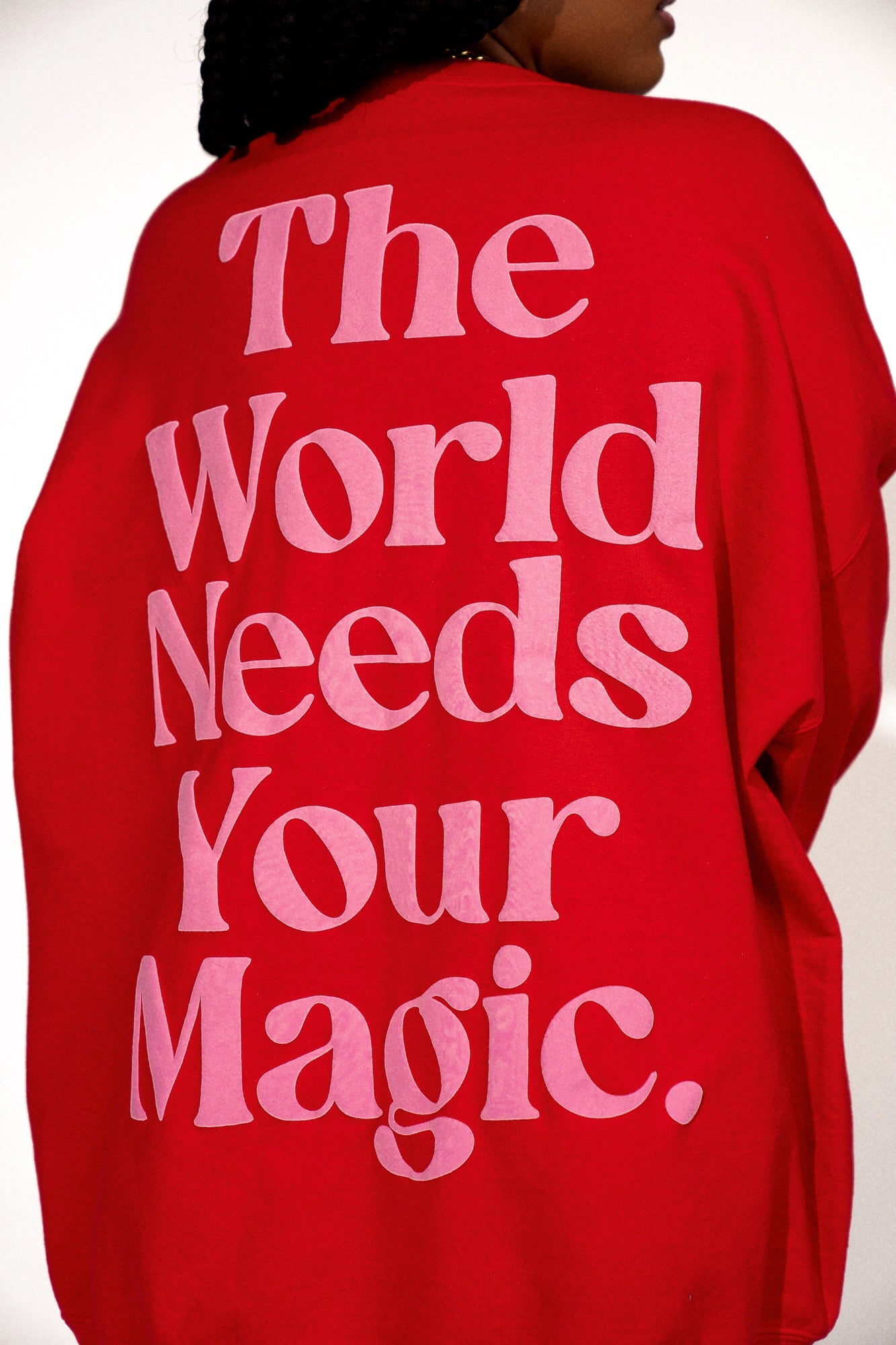 The World Needs Your Magic Oversized Pullover in Red + Pink - Dressed in Lala