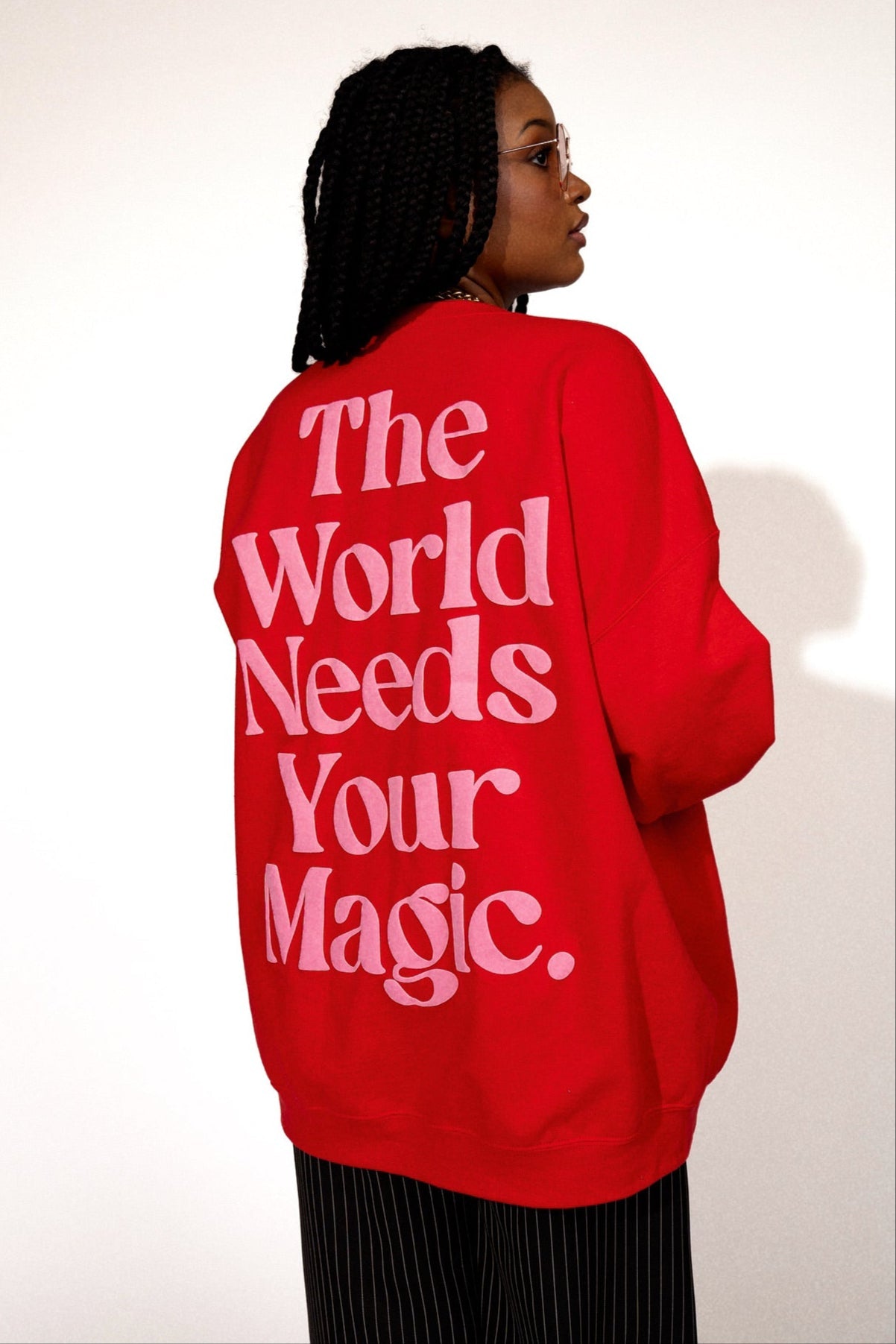 The World Needs Your Magic Oversized Pullover in Red + Pink - Dressed in Lala