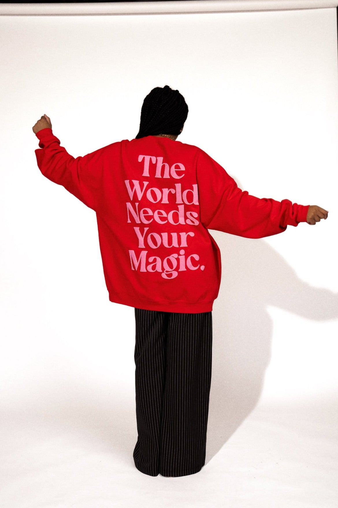 The World Needs Your Magic Oversized Pullover in Red + Pink - Dressed in Lala