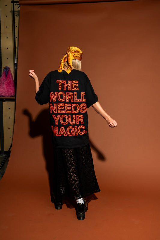 The World Needs Your Magic Oversized Tee in Black + Leopard - Dressed in Lala