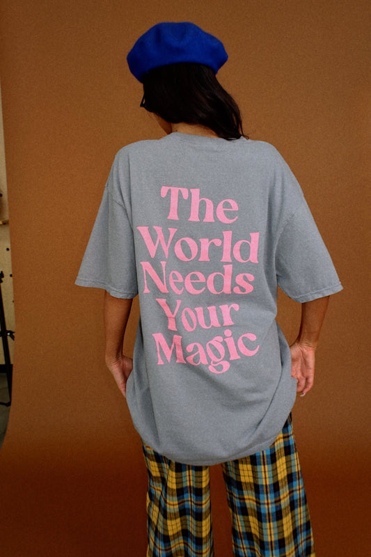 The World Needs Your Magic Oversized Tee in Stone Grey - Dressed in Lala
