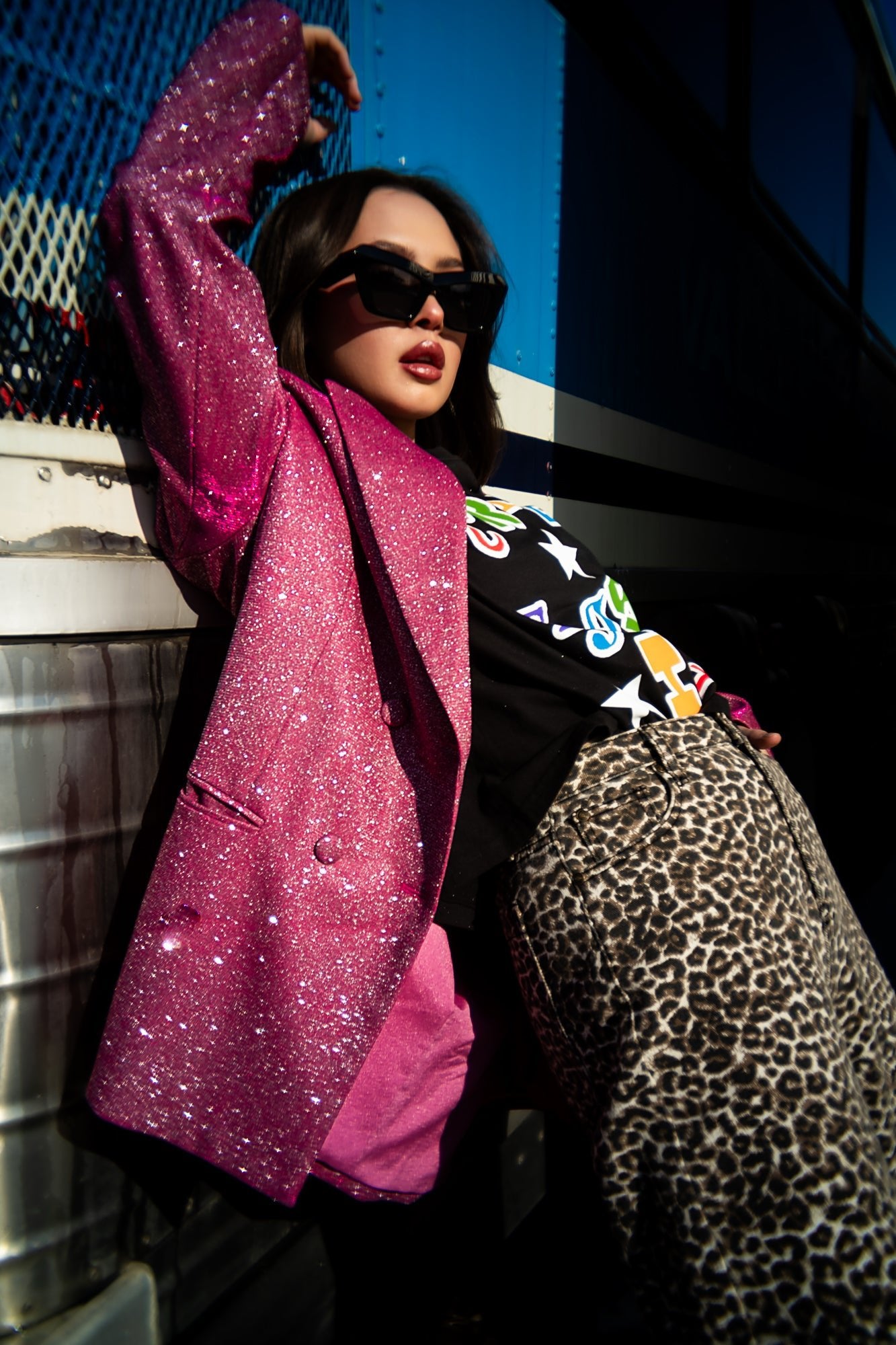 To The Disco Sparkle Boyfriend Blazer in Pink - Dressed in Lala