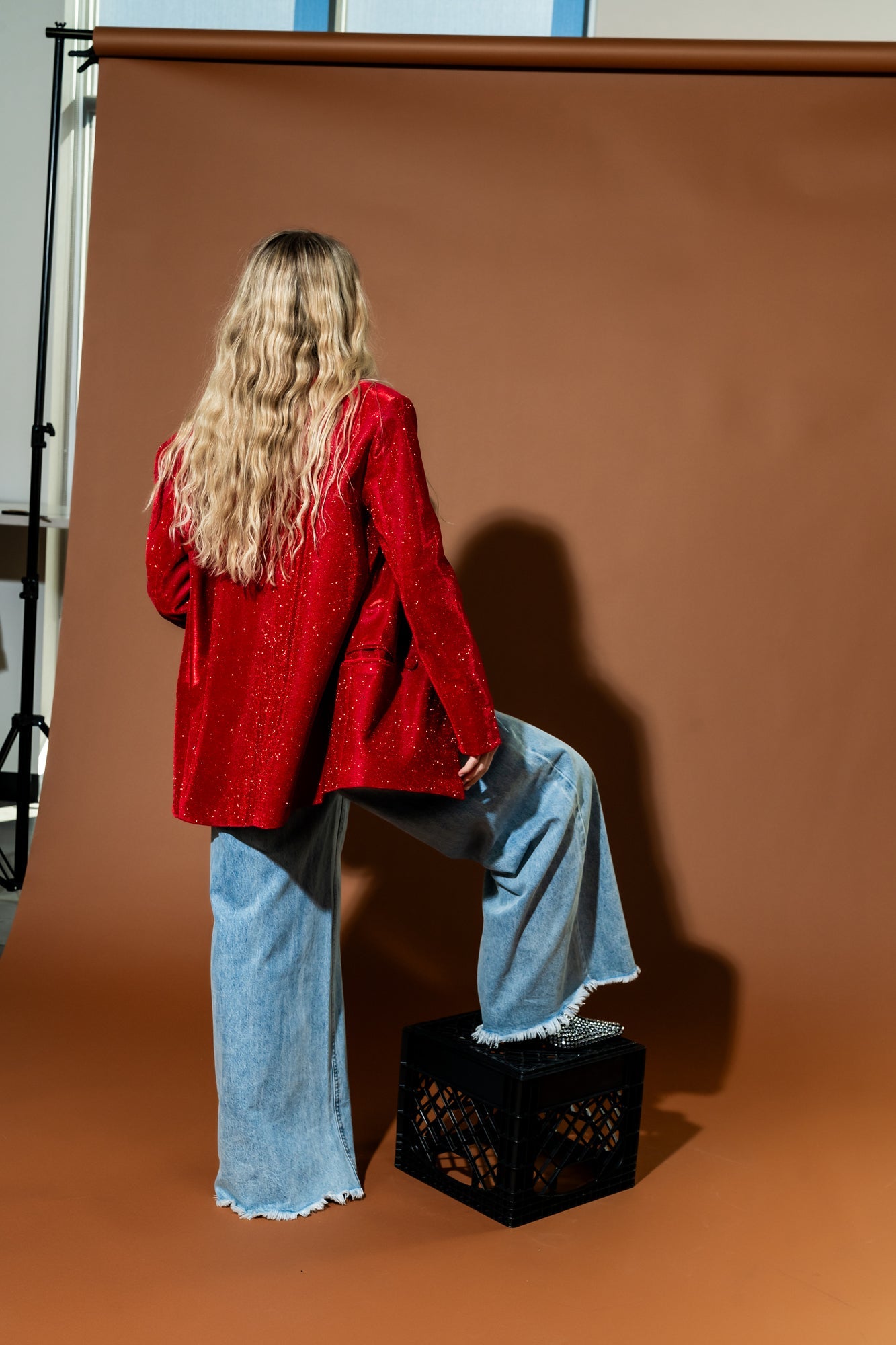To The Disco Sparkle Boyfriend Blazer in Ruby Red - Dressed in Lala