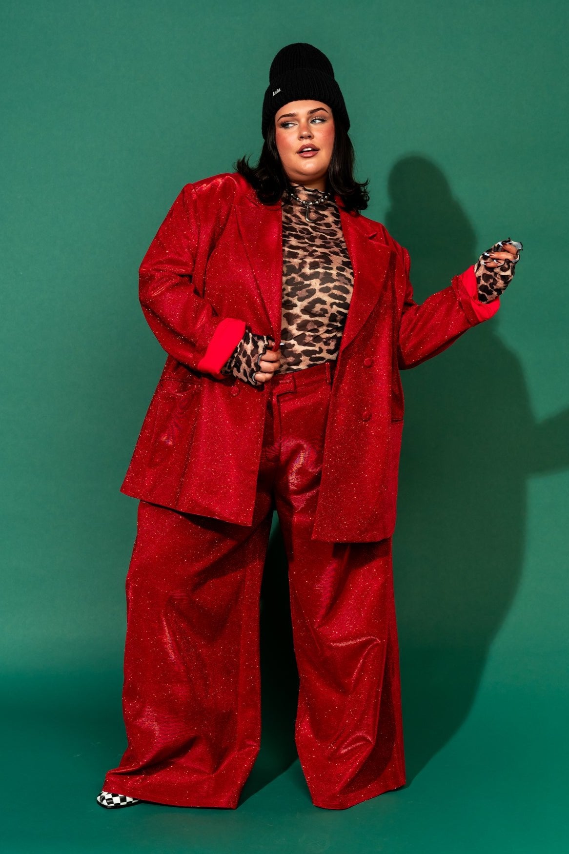To The Disco Sparkle Boyfriend Blazer in Ruby Red - Dressed in Lala
