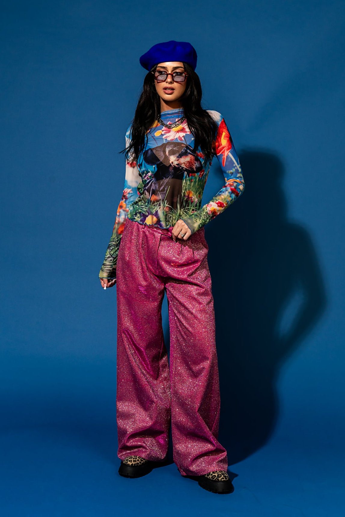 To The Disco Sparkle Wide Leg Trouser in Pink - Dressed in Lala