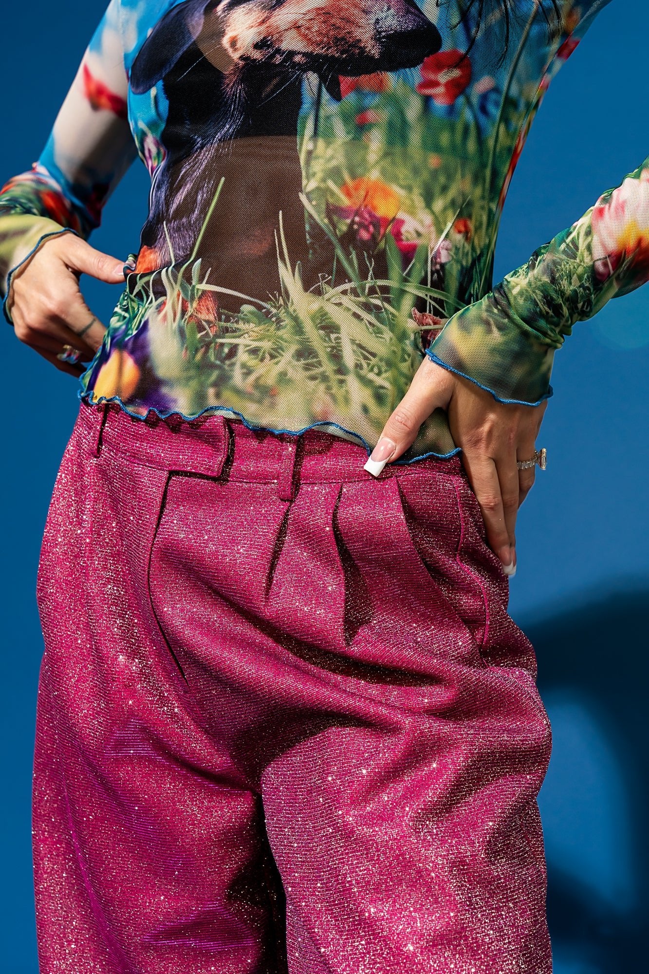 To The Disco Sparkle Wide Leg Trouser in Pink - Dressed in Lala