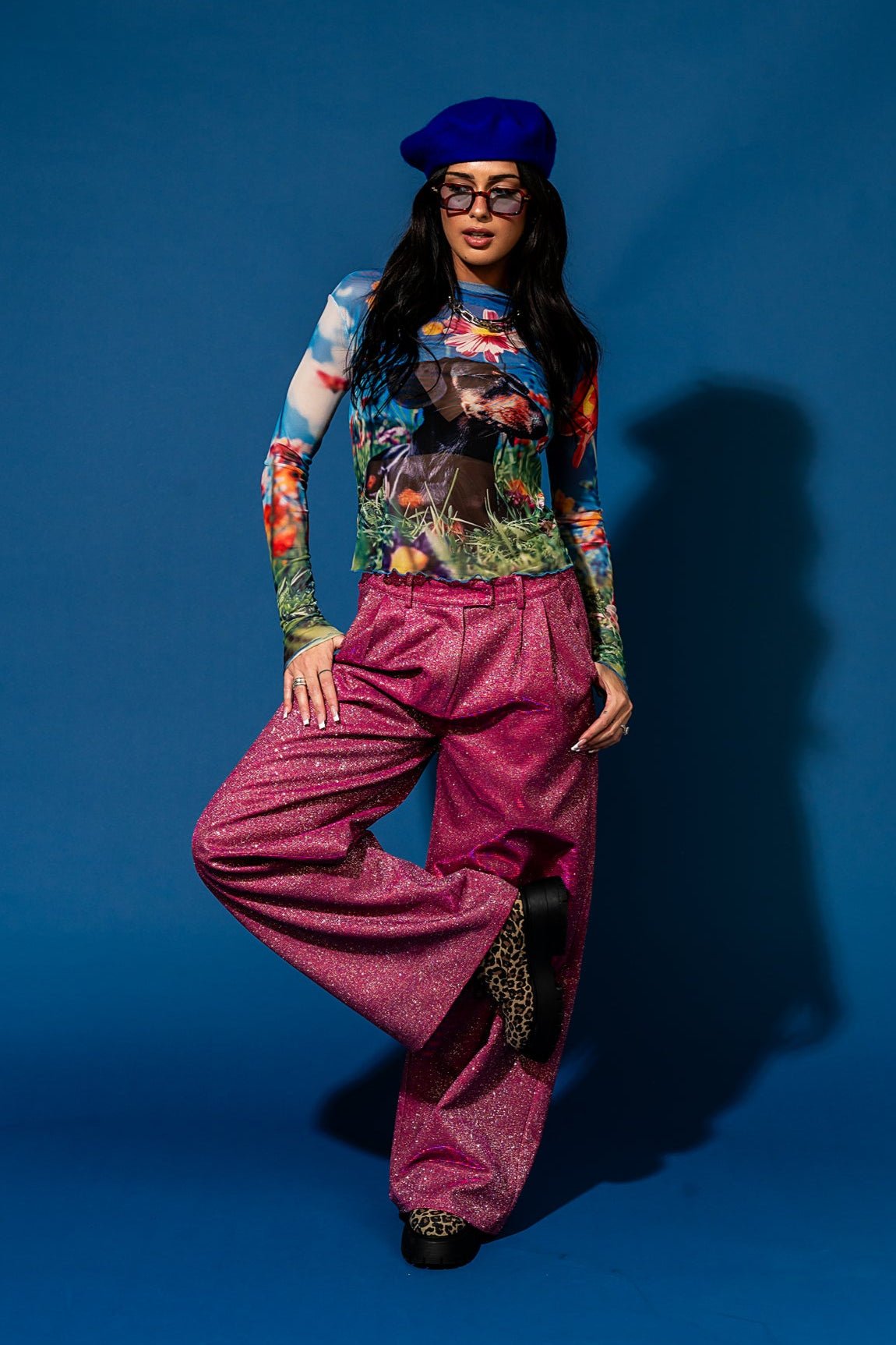 To The Disco Sparkle Wide Leg Trouser in Pink - Dressed in Lala