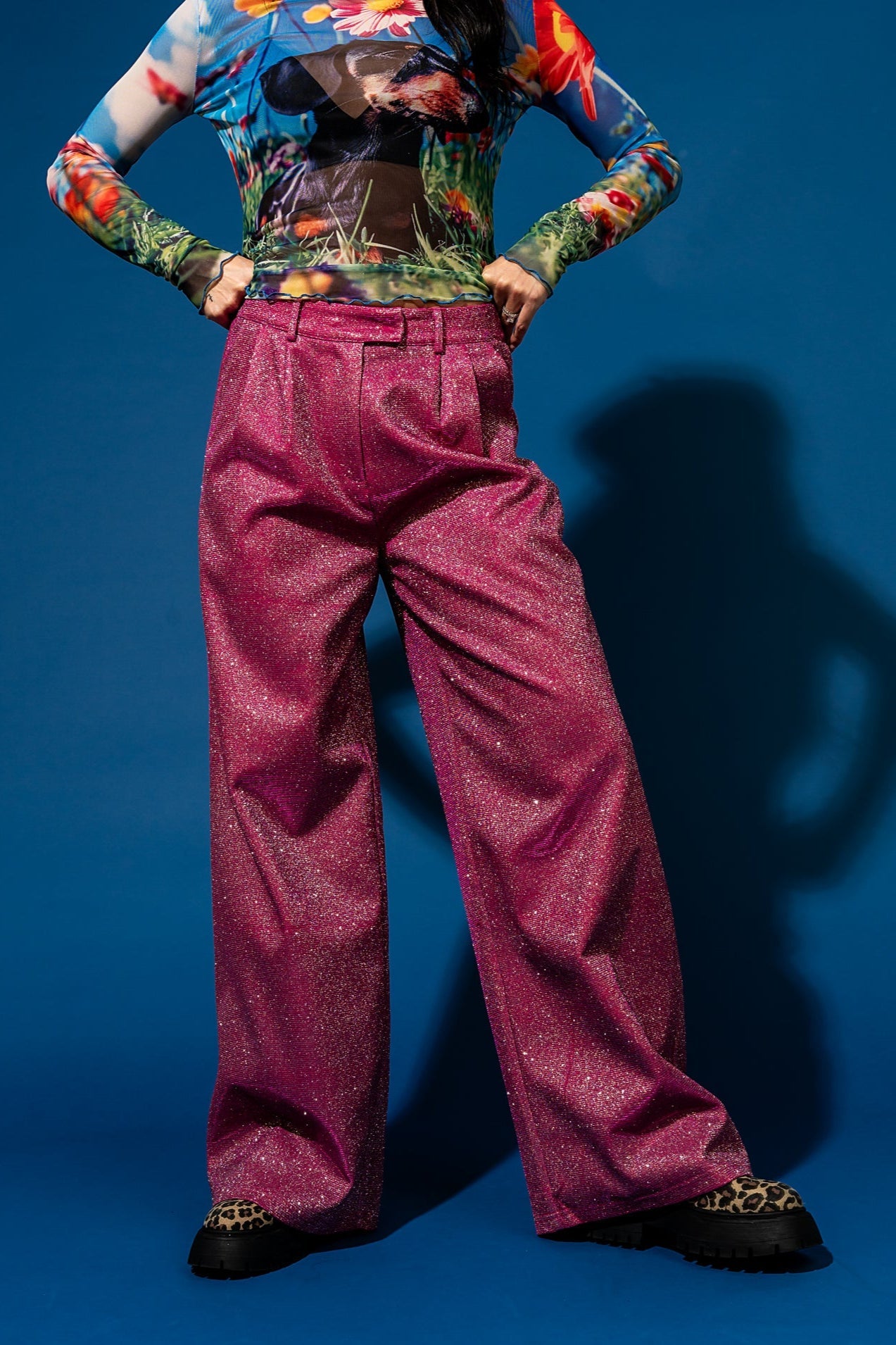 To The Disco Sparkle Wide Leg Trouser in Pink - Dressed in Lala