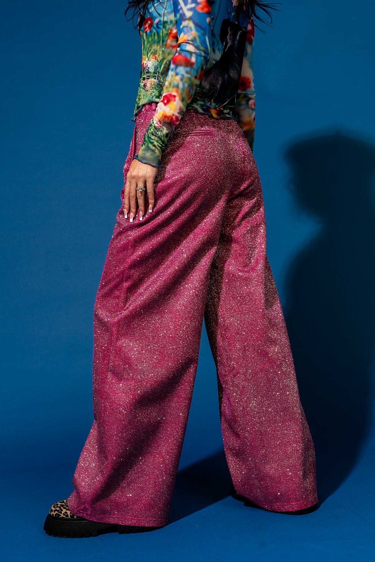 To The Disco Sparkle Wide Leg Trouser in Pink - Dressed in Lala