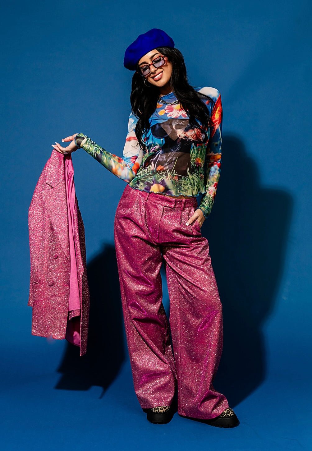 To The Disco Sparkle Wide Leg Trouser in Pink - Dressed in Lala