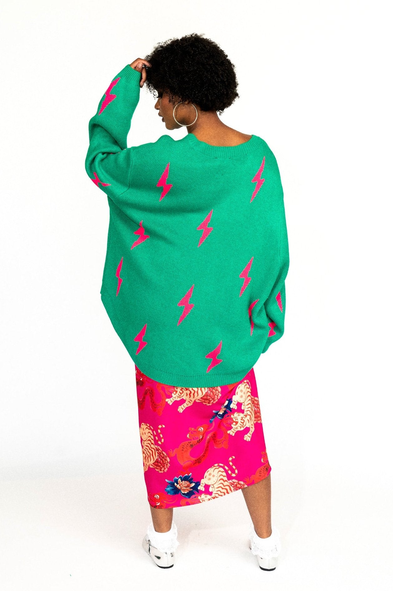 Ultra Lala Oversized Lightning Bolt Knit in Pink + Green - Dressed in Lala