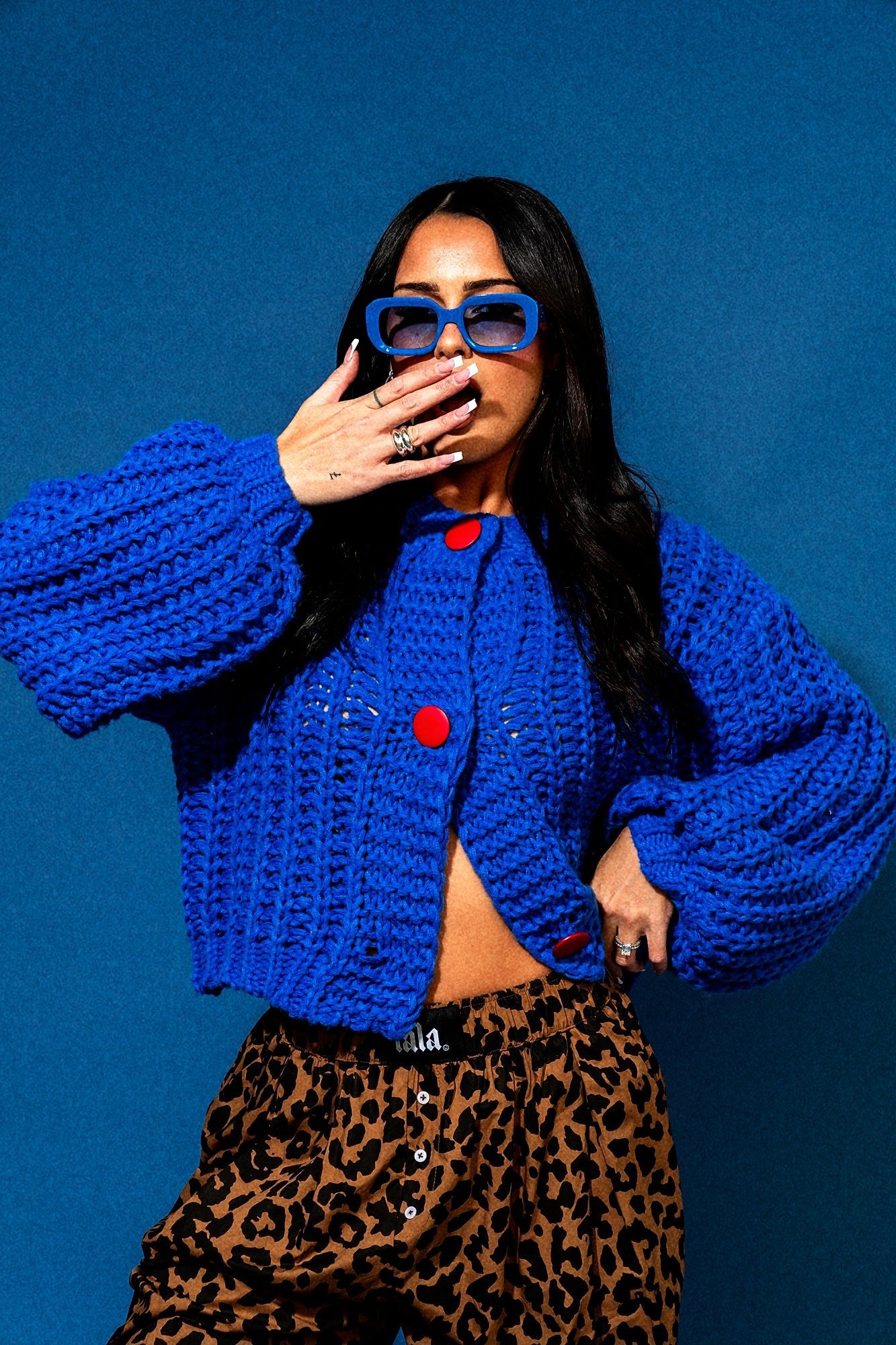 You Wish Hand Knit Chunky Cardigan in Blue - Dressed in Lala