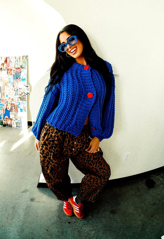 You Wish Hand Knit Chunky Cardigan in Blue - Dressed in Lala