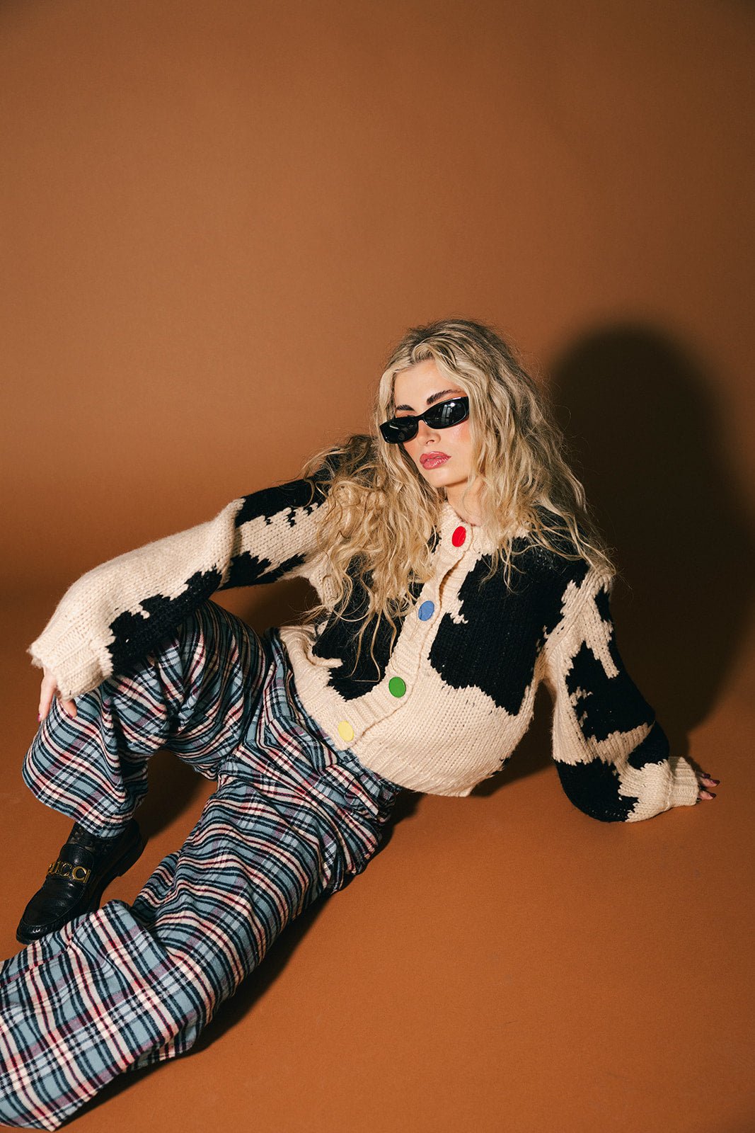 You Wish Hand Knit Chunky Cardigan in Cow Print - Dressed in Lala