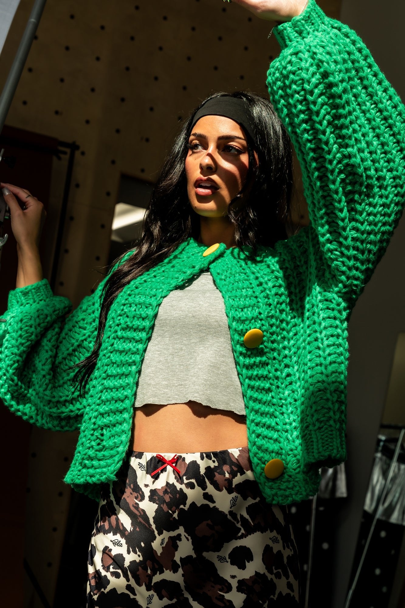 You Wish Hand Knit Chunky Cardigan in Green - Dressed in Lala