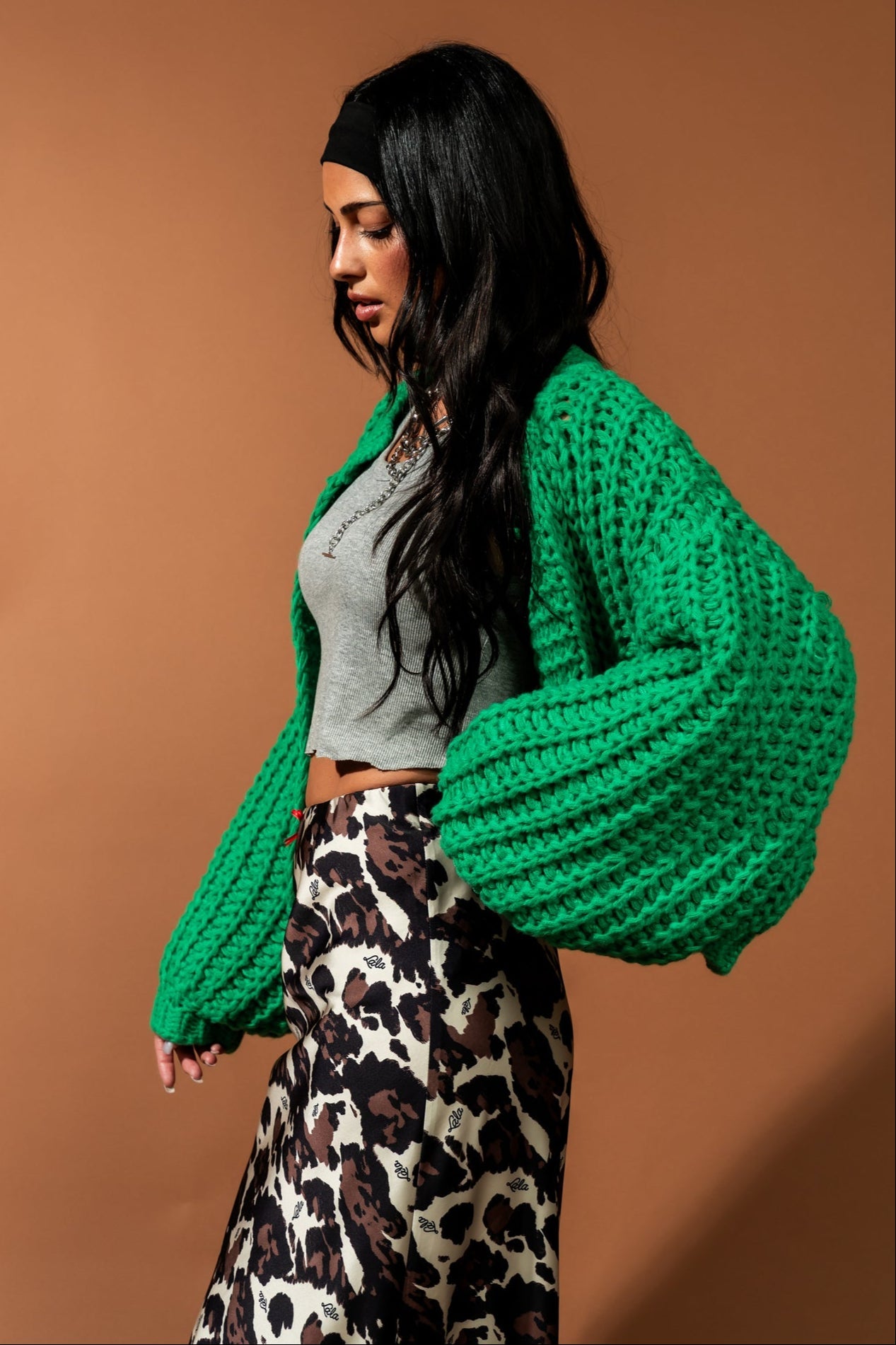 You Wish Hand Knit Chunky Cardigan in Green - Dressed in Lala