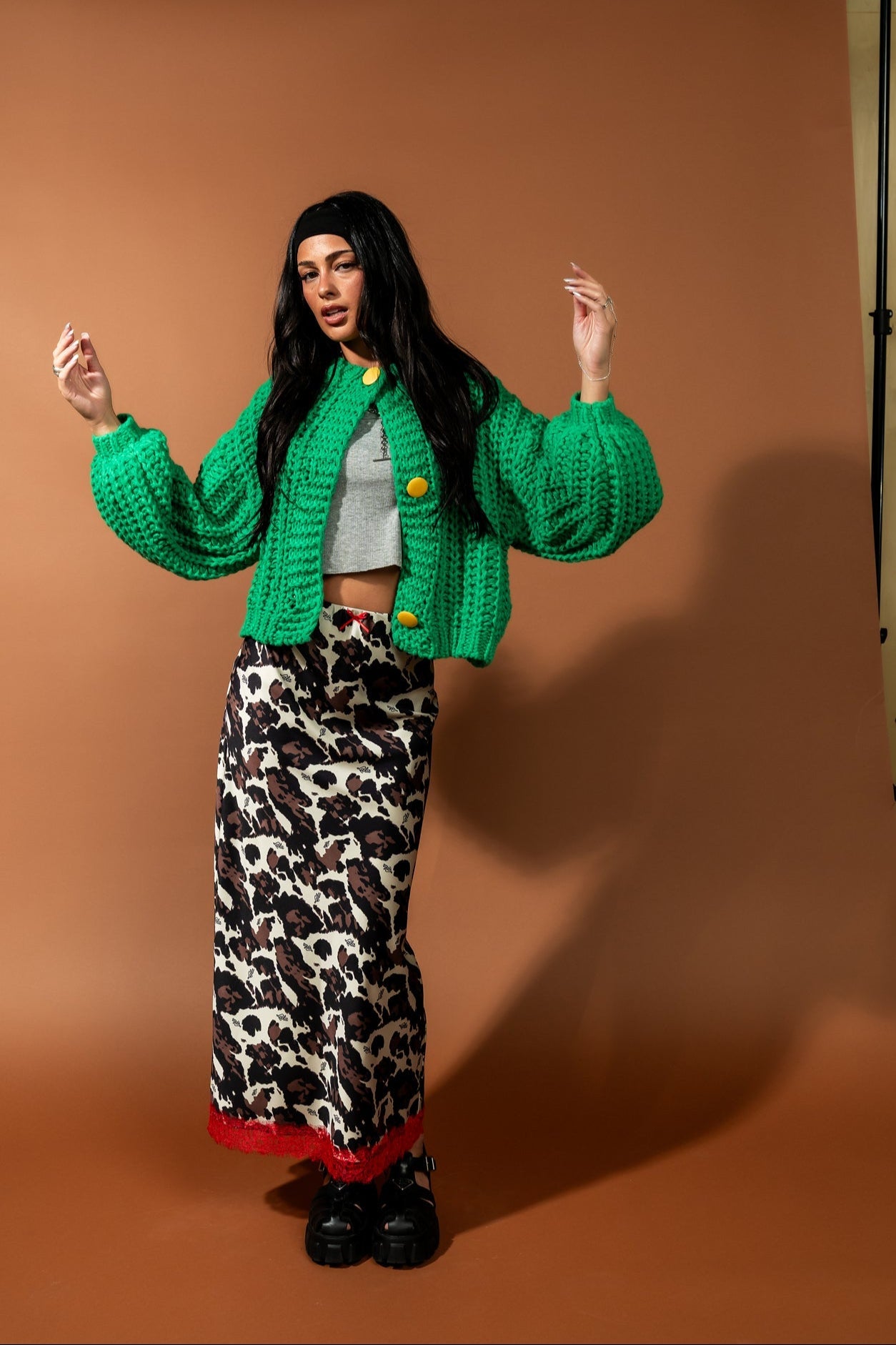 You Wish Hand Knit Chunky Cardigan in Green - Dressed in Lala