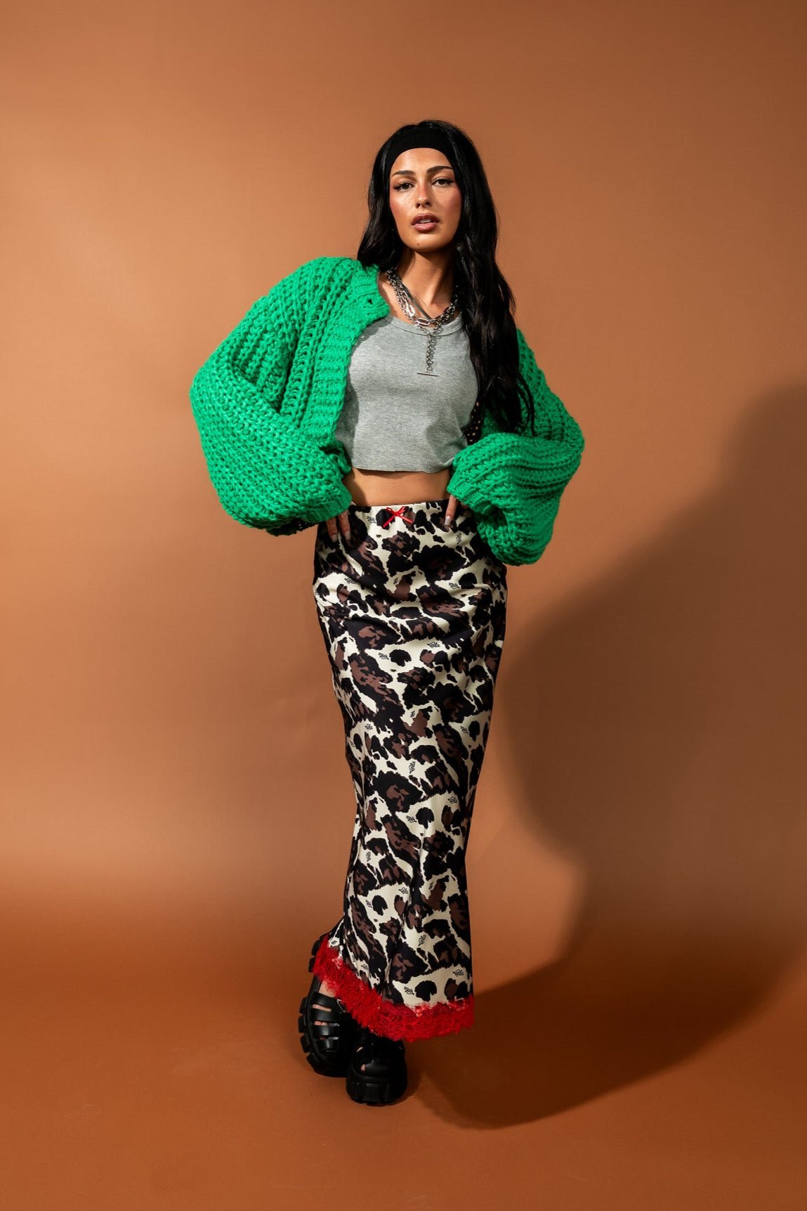 You Wish Hand Knit Chunky Cardigan in Green - Dressed in Lala