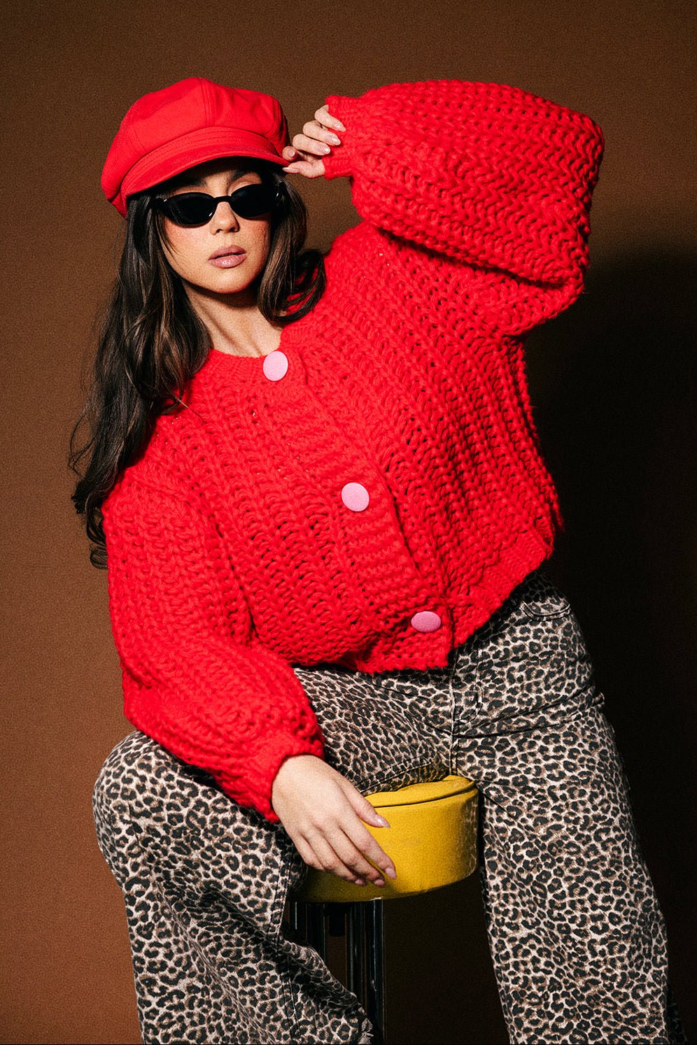 You Wish Hand Knit Chunky Cardigan in Red - Dressed in Lala